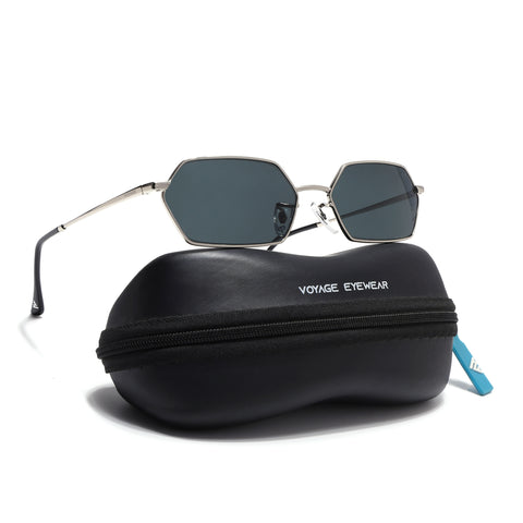 Malana | Black Hexagonal Sunglasses | Silver Frame - MG7632