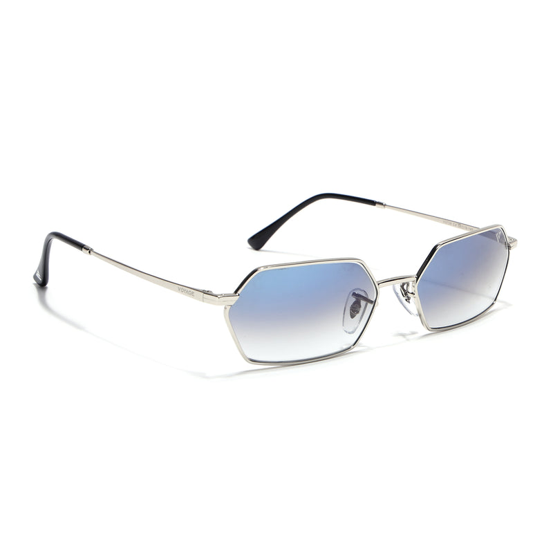 Malana | Blue & Clear Hexagonal Sunglasses | Silver Frame - MG7633
