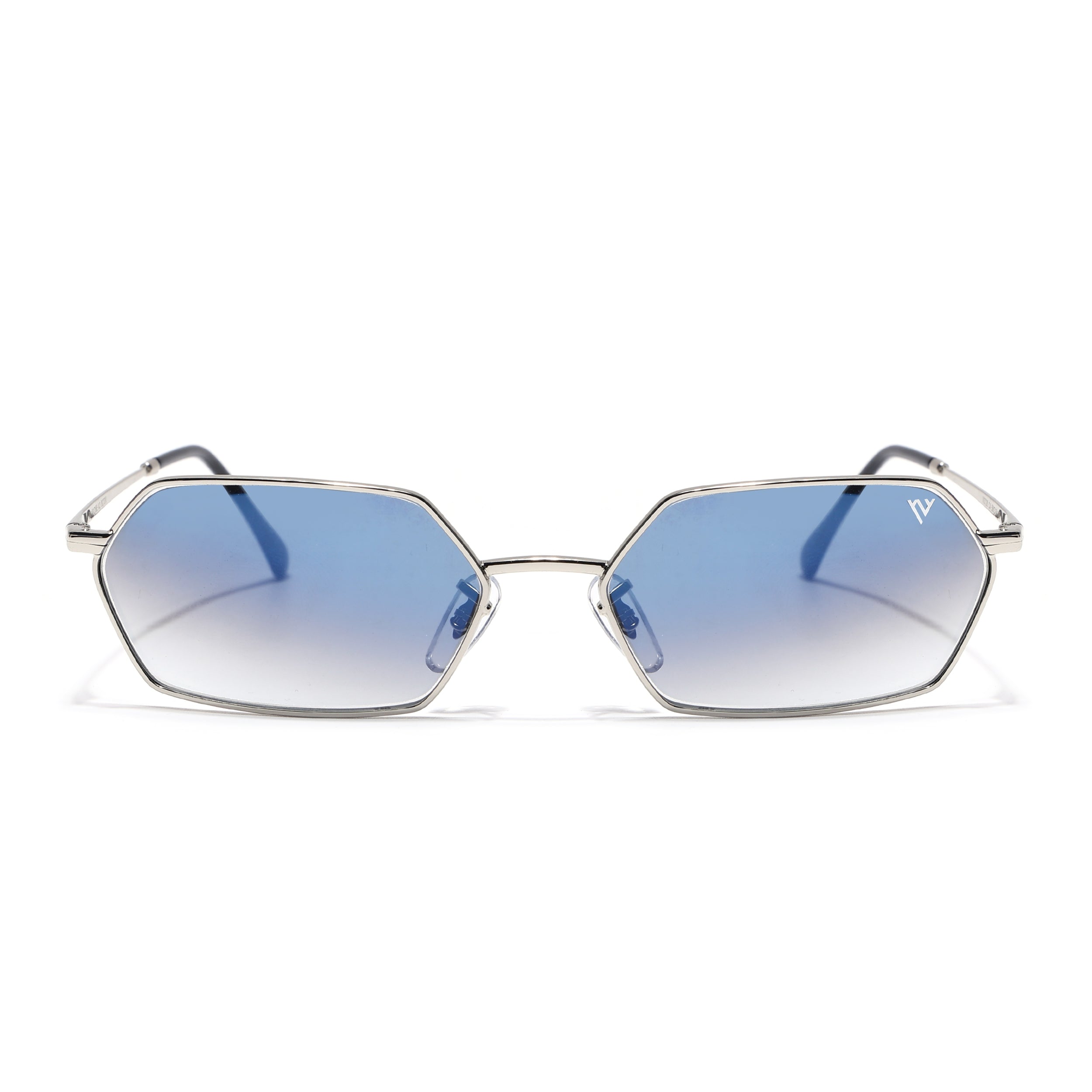 Hexagonal Sunglasses for Men & Women (Blue & Clear Lens | Silver Frame - MG7633)