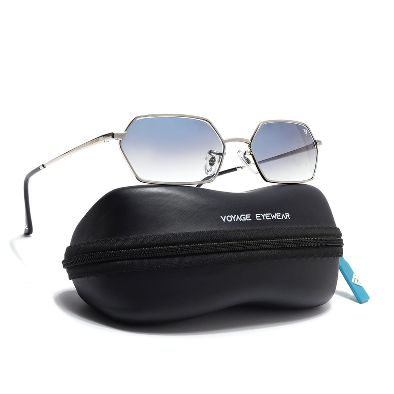 Malana | Blue & Clear Hexagonal Sunglasses | Silver Frame - MG7633