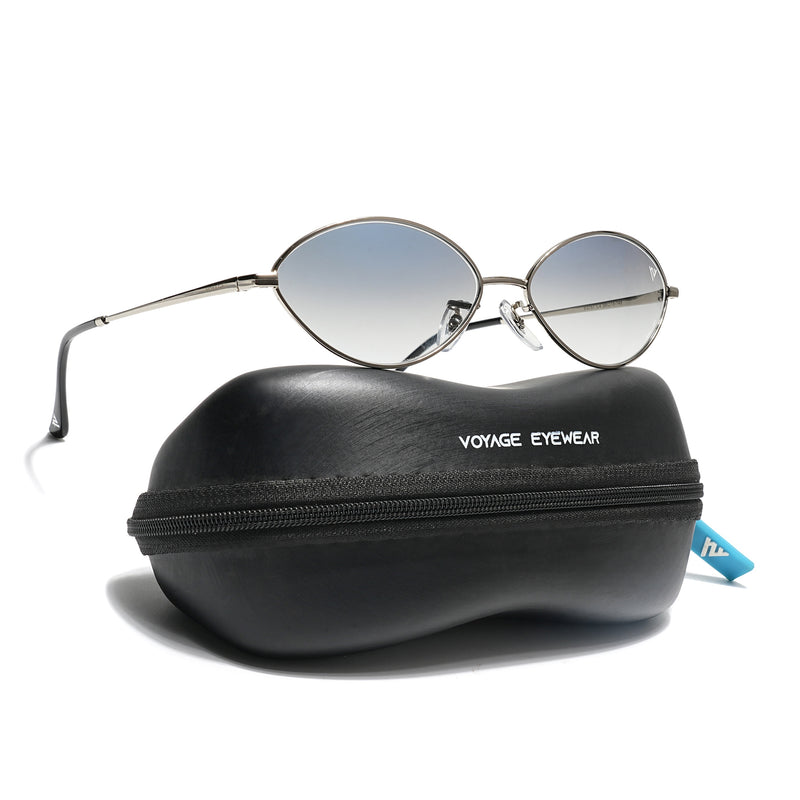 Malana | Blue & Clear Oval Sunglasses | Silver Frame - MG7746