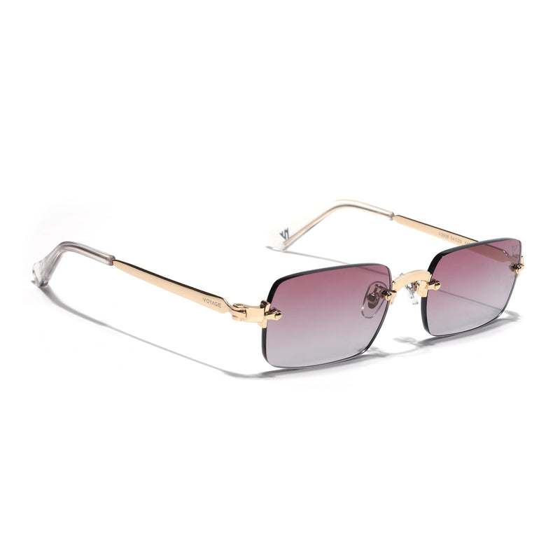 Rimless Sunglasses (Pink & Clear Lens | Golden Frame - EXMG9237)