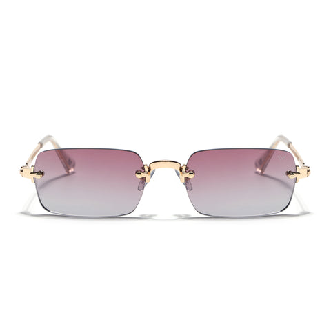 Rimless Sunglasses (Pink & Clear Lens | Golden Frame - EXMG9237)