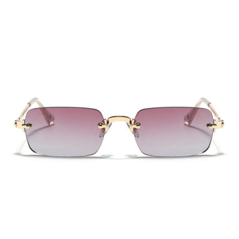Rimless Sunglasses (Pink & Clear Lens | Golden Frame - EXMG9237)