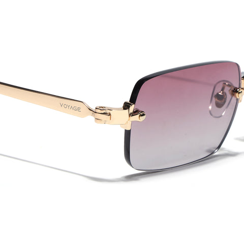 Rimless Sunglasses (Pink & Clear Lens | Golden Frame - EXMG9237)