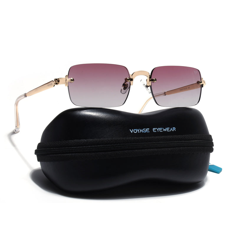 Rimless Sunglasses (Pink & Clear Lens | Golden Frame - EXMG9237)