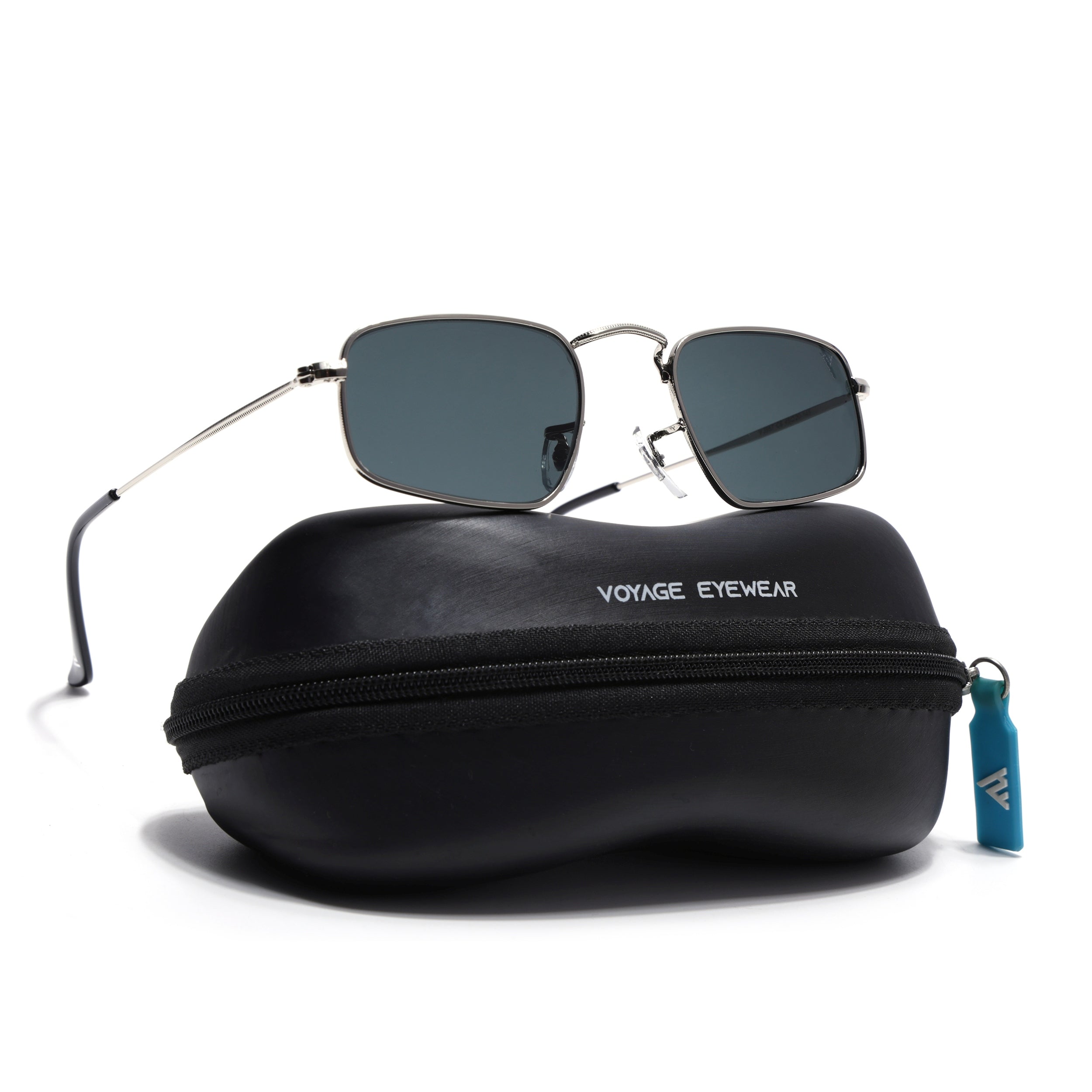 Rectangle Sunglasses for Men & Women (Black Lens | Silver Frame - MG7554)