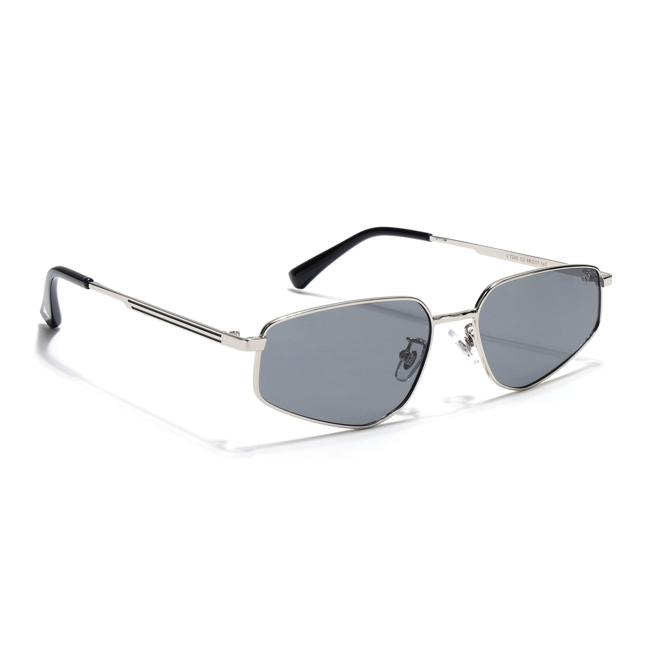Claw | Metal Grey Rectangle Polarized Sunglasses | Silver Frame - PMG7642)