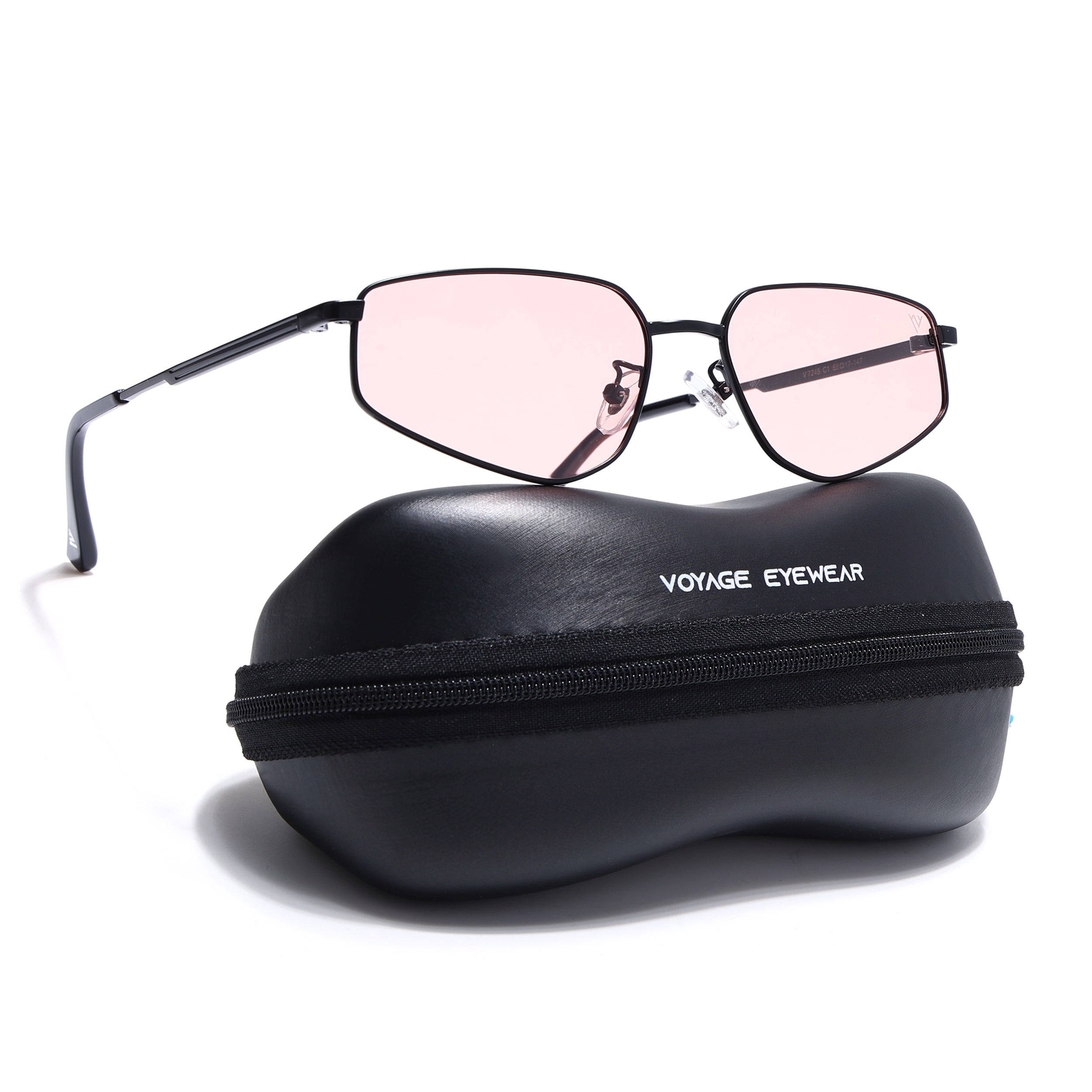 Claw | Rose Smoke Rectangle Polarized Sunglasses | Black Frame - PMG7645)