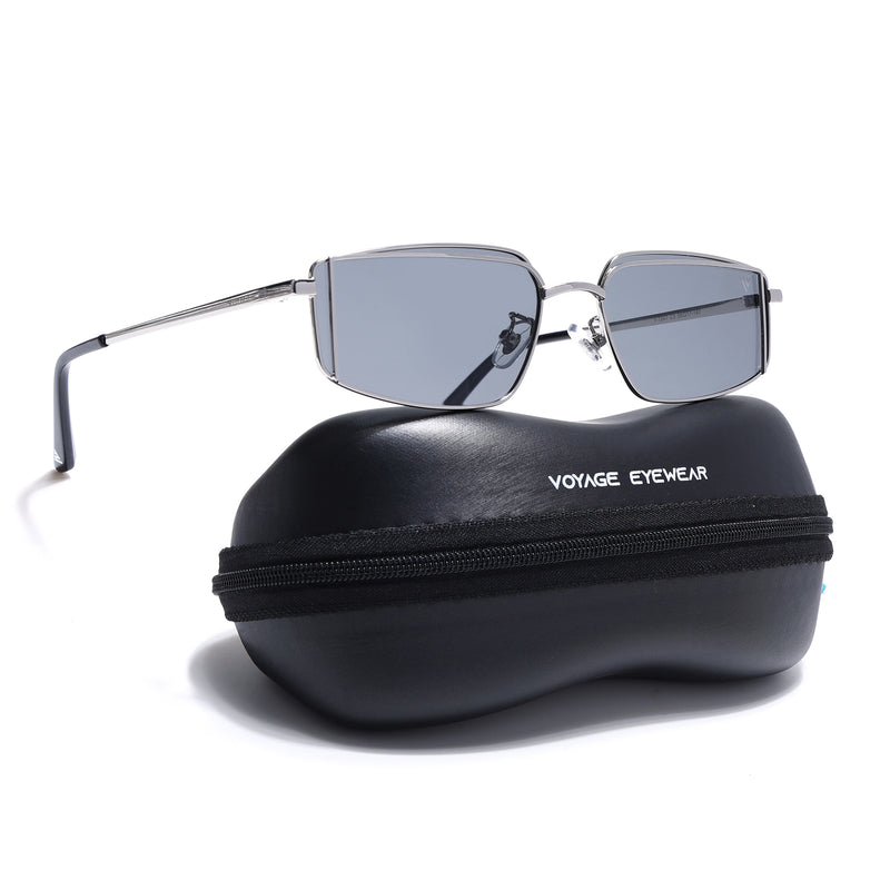 Predator | Metal Grey Rectangle Polarized Sunglasses | Silver Frame - PMG7637