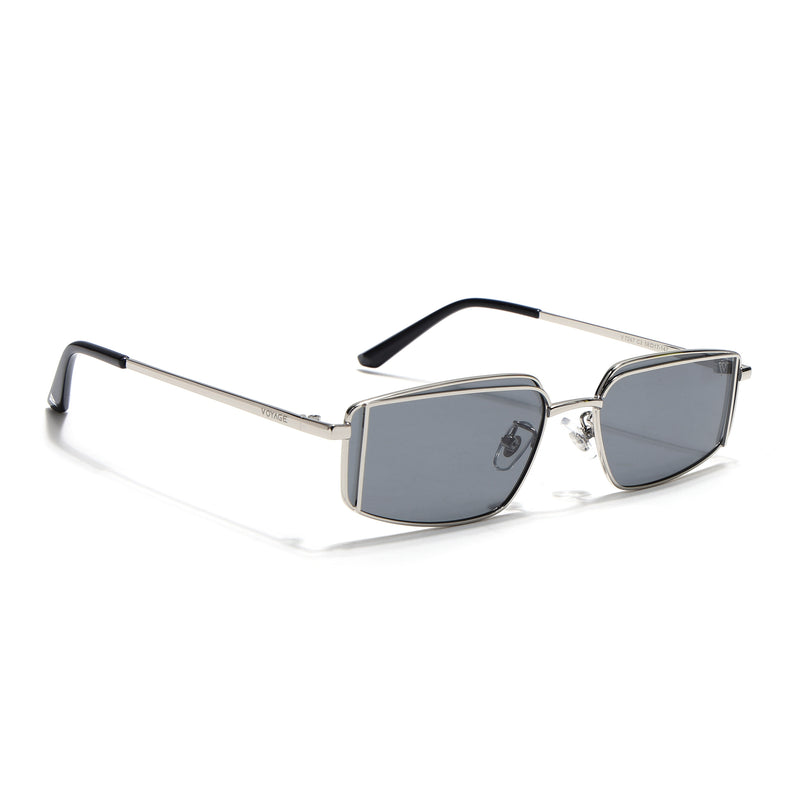 Predator | Metal Grey Rectangle Polarized Sunglasses | Silver Frame - PMG7637