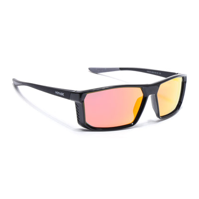 Rectangle Polarized Sunglasses | Orange Lens | Shine Black Frame - PMG6798