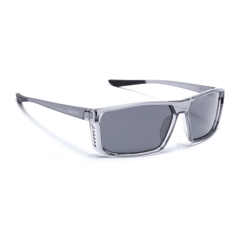 Rectangle Polarized Sunglasses | Black Lens | Grey Frame - PMG6799