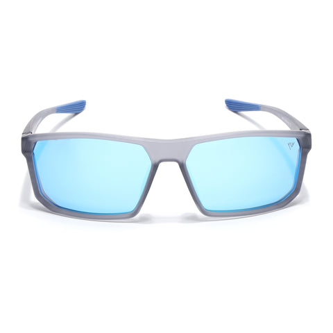 Rectangle Polarized Sunglasses | Blue Lens | Matt Grey Frame - PMG6800