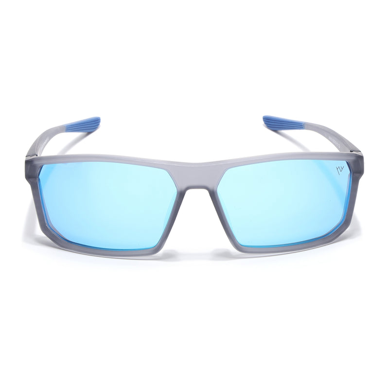Rectangle Polarized Sunglasses | Blue Lens | Matt Grey Frame - PMG6800