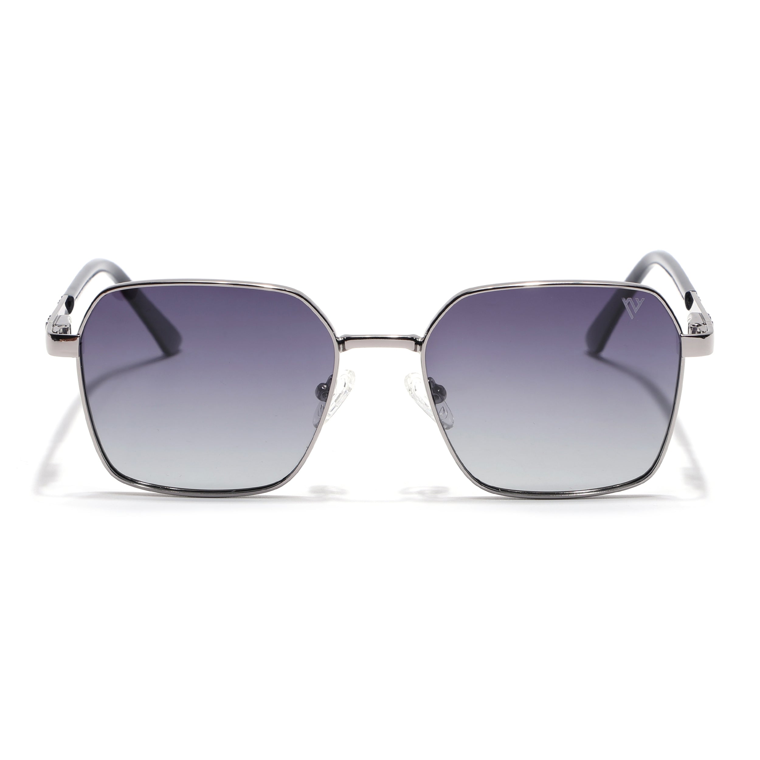 Square Polarized Sunglasses for Men & Women (Grey Lens | Silver Frame - VOYLB01-C2)