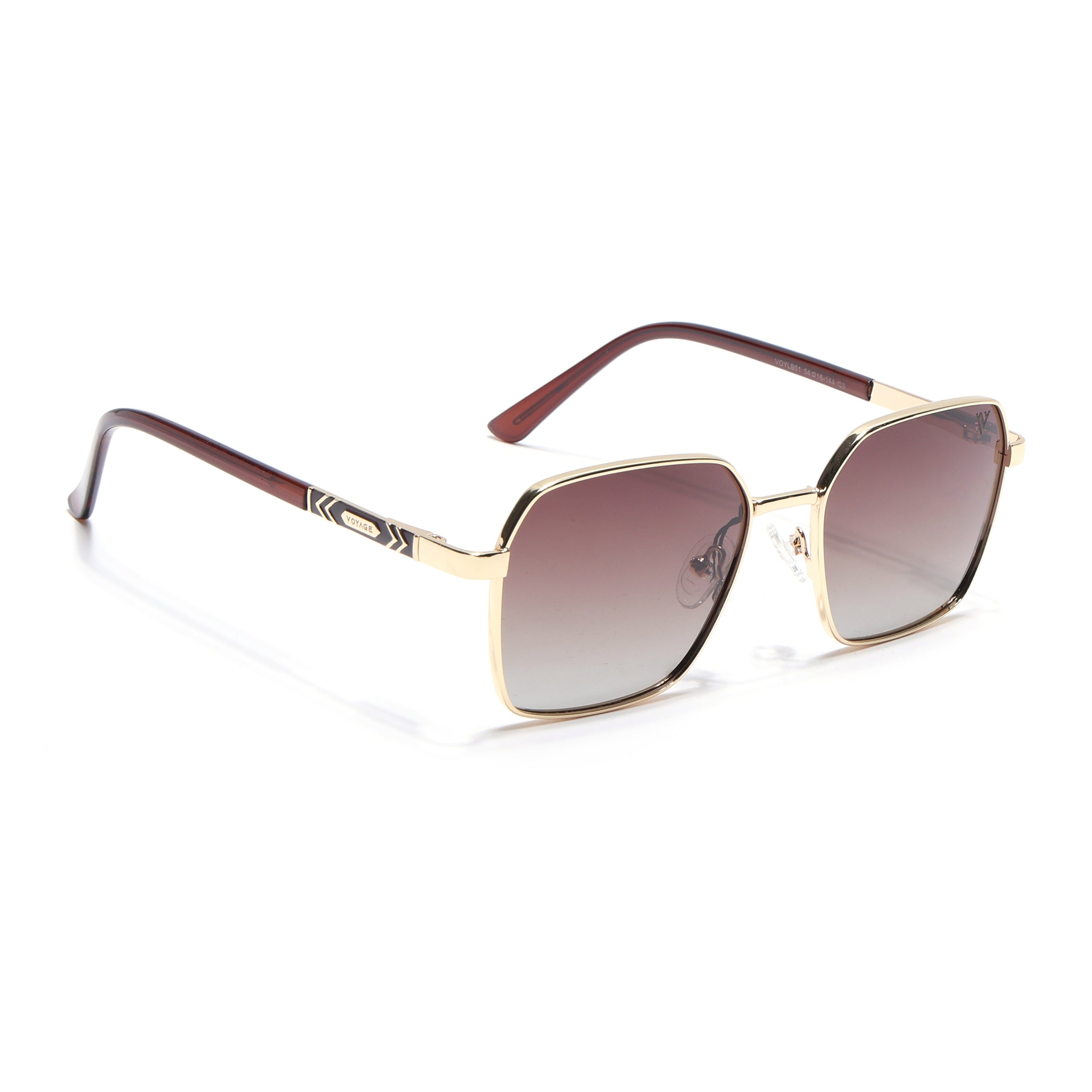 Square Polarized Sunglasses for Men & Women (Brown & Clear Lens | Golden Frame - VOYLB01-C3)