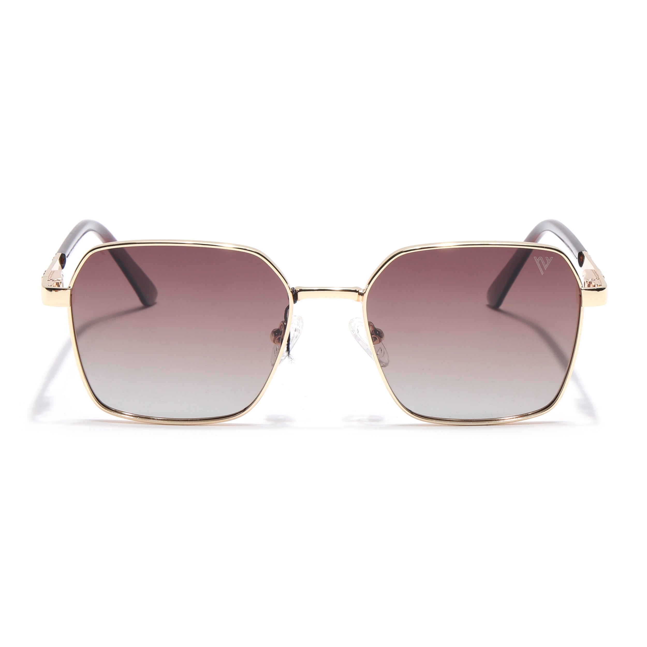 Square Polarized Sunglasses for Men & Women (Brown & Clear Lens | Golden Frame - VOYLB01-C3)