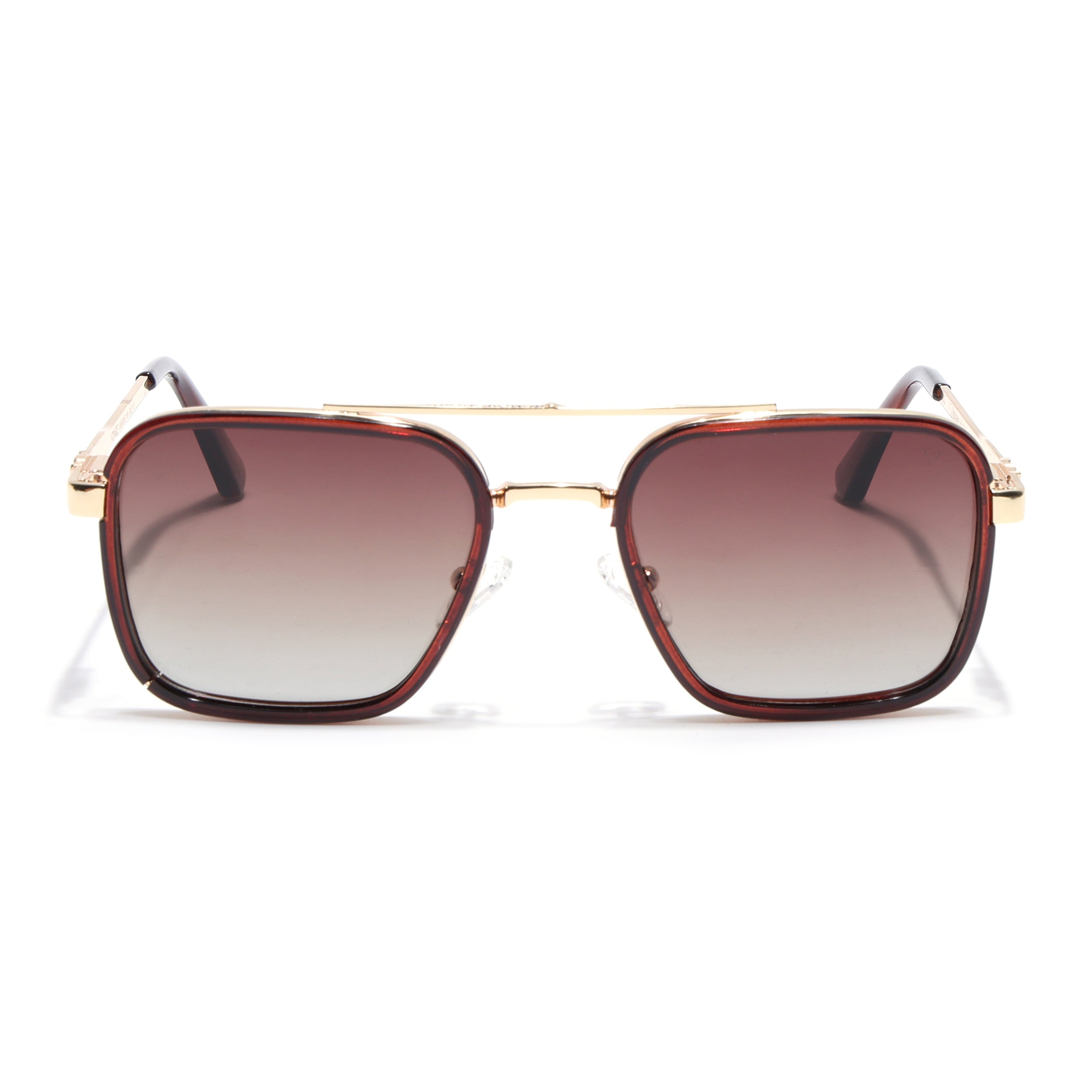 Square Polarized Sunglasses for Men & Women (Brown & Clear Lens | Golden Frame - VOYLB02-C3)
