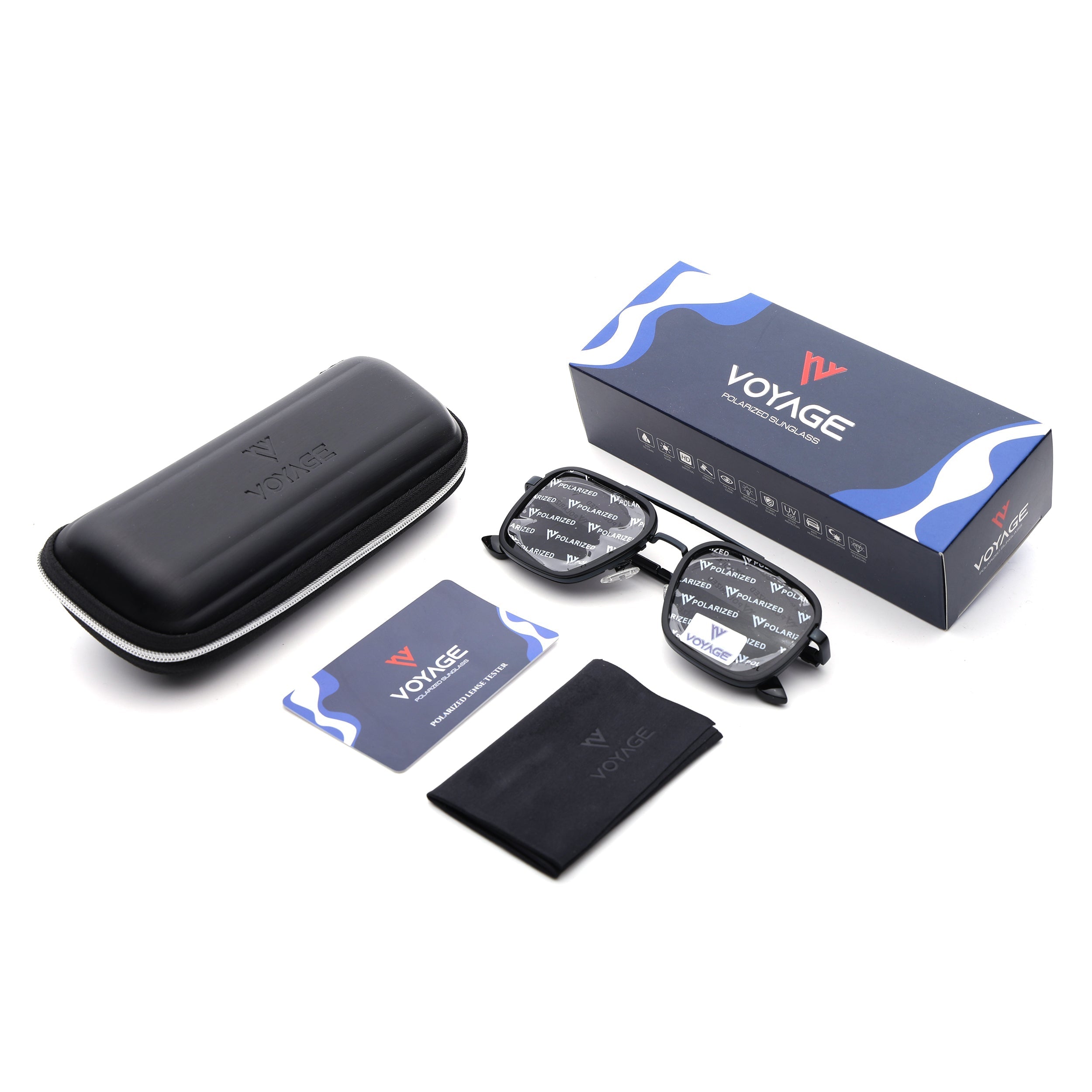 Square Polarized Sunglasses for Men & Women (Black Lens | Black Frame - VOYLB03-C1)