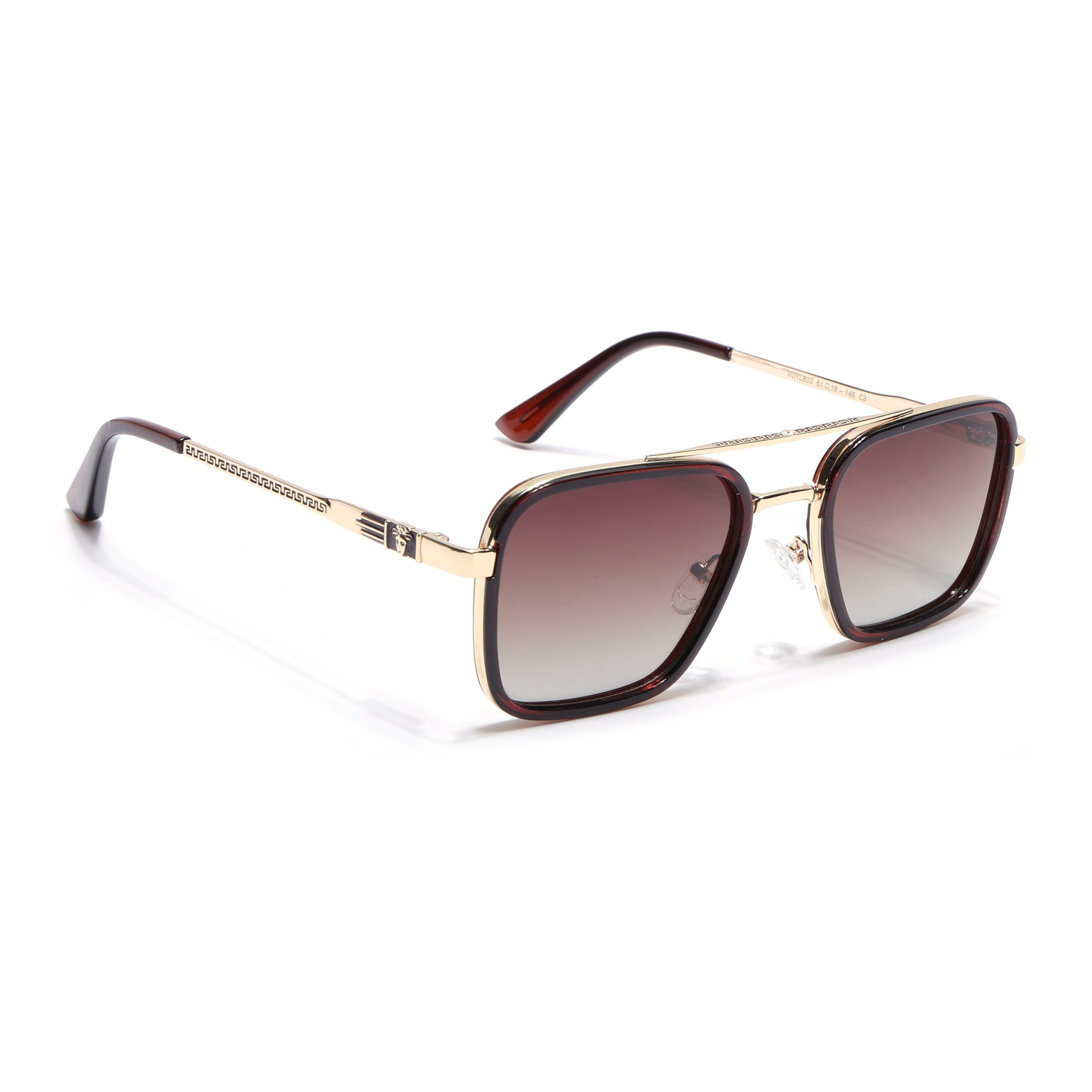 Square Polarized Sunglasses for Men & Women (Brown & Clear Lens | Golden & Brown Frame - VOYLB03-C3)
