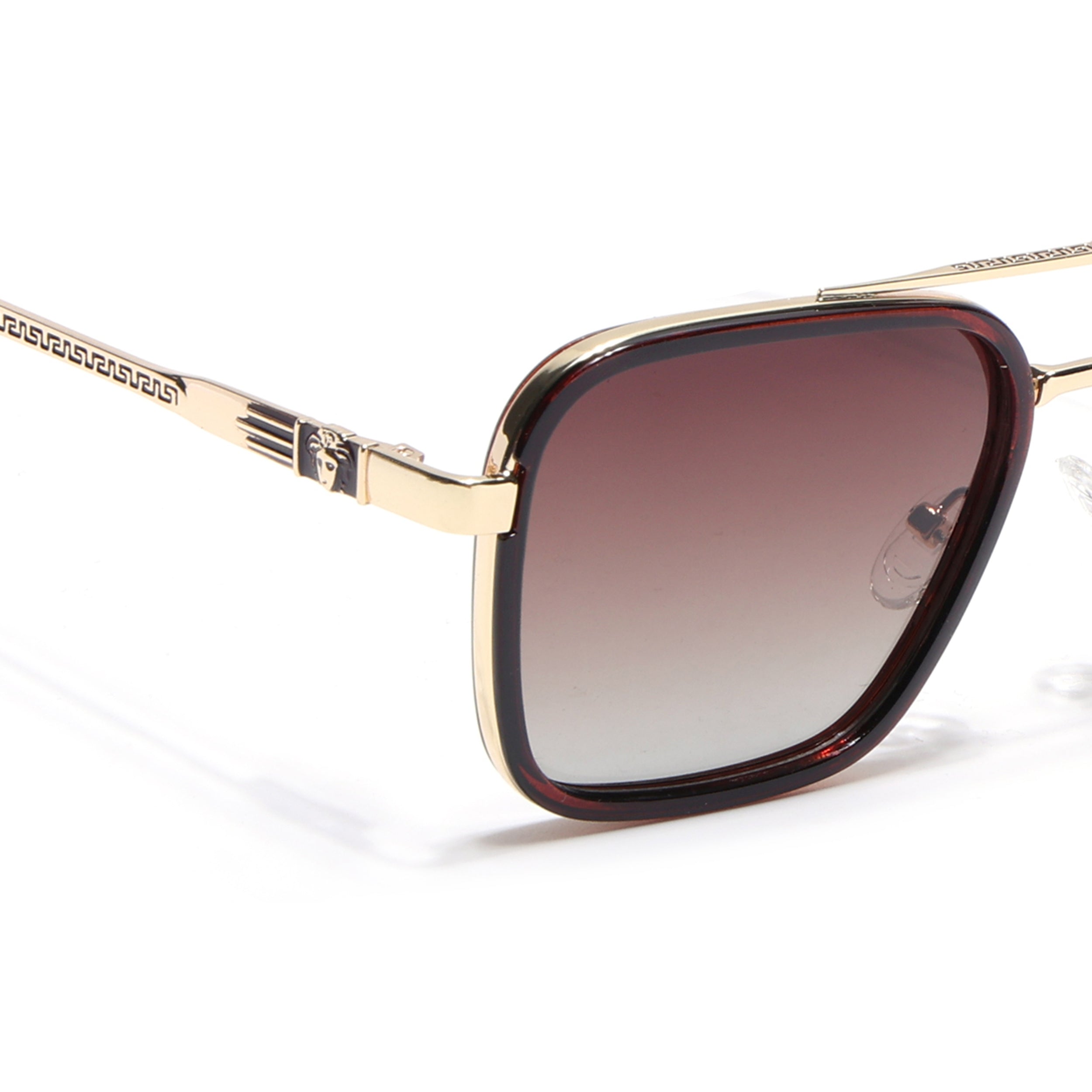 Square Polarized Sunglasses for Men & Women (Brown & Clear Lens | Golden & Brown Frame - VOYLB03-C3)