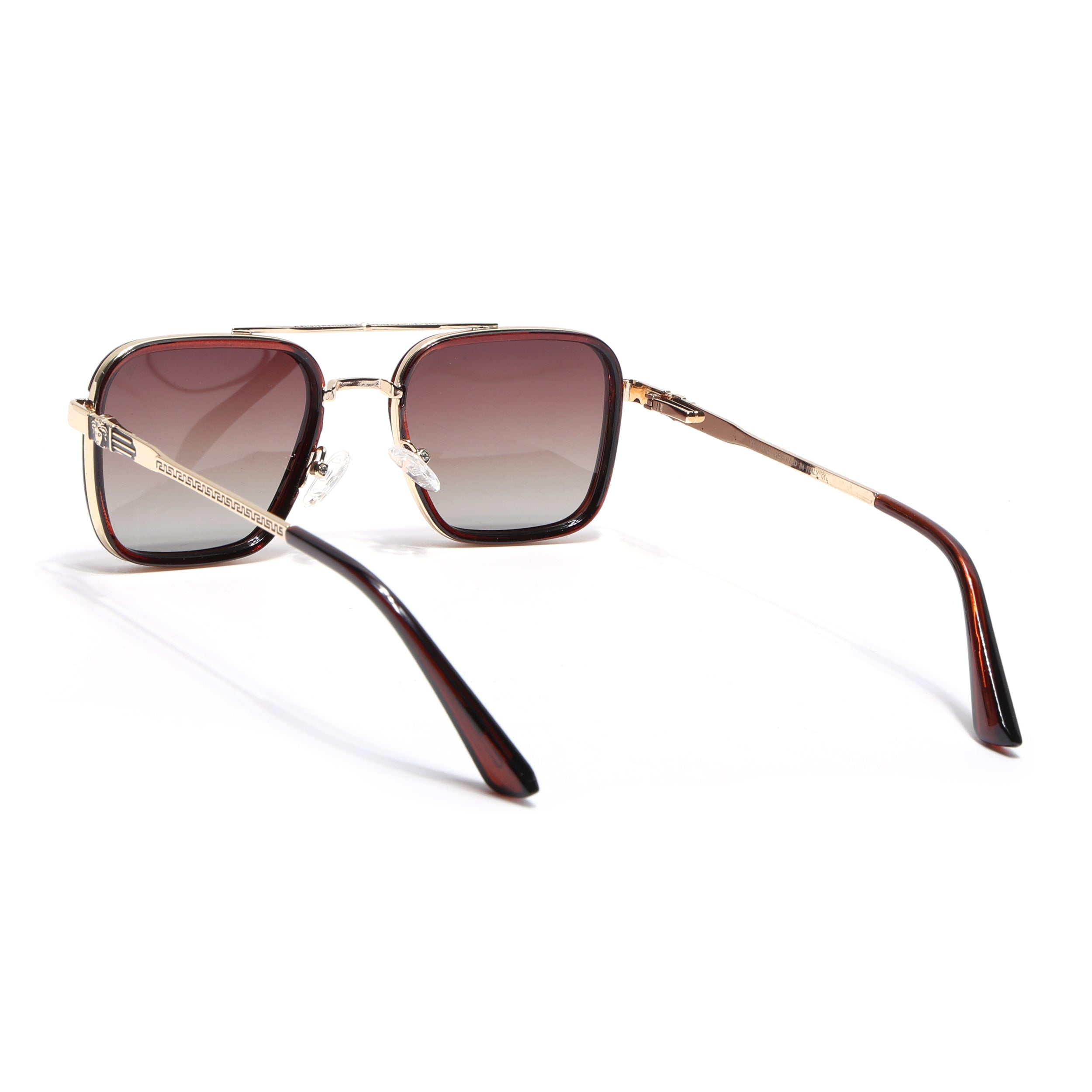 Square Polarized Sunglasses for Men & Women (Brown & Clear Lens | Golden & Brown Frame - VOYLB03-C3)