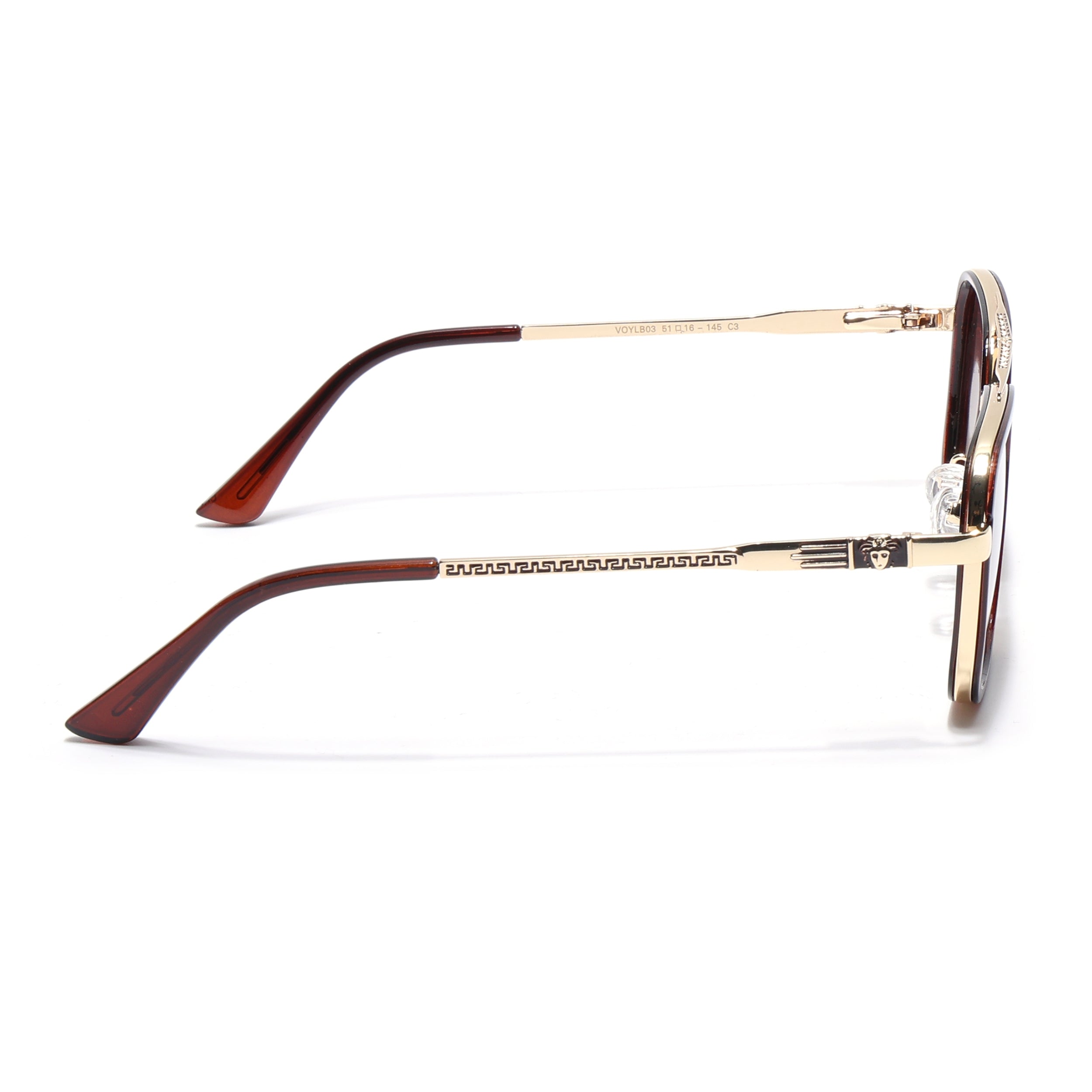 Square Polarized Sunglasses for Men & Women (Brown & Clear Lens | Golden & Brown Frame - VOYLB03-C3)