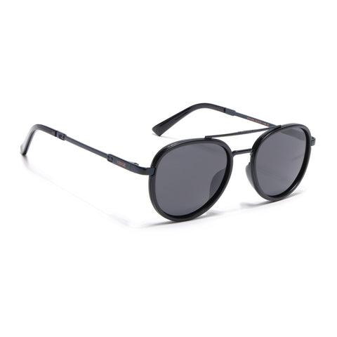 Round Polarized Sunglasses for Men & Women (Black Lens | Black Frame - VOYLB04-C1)