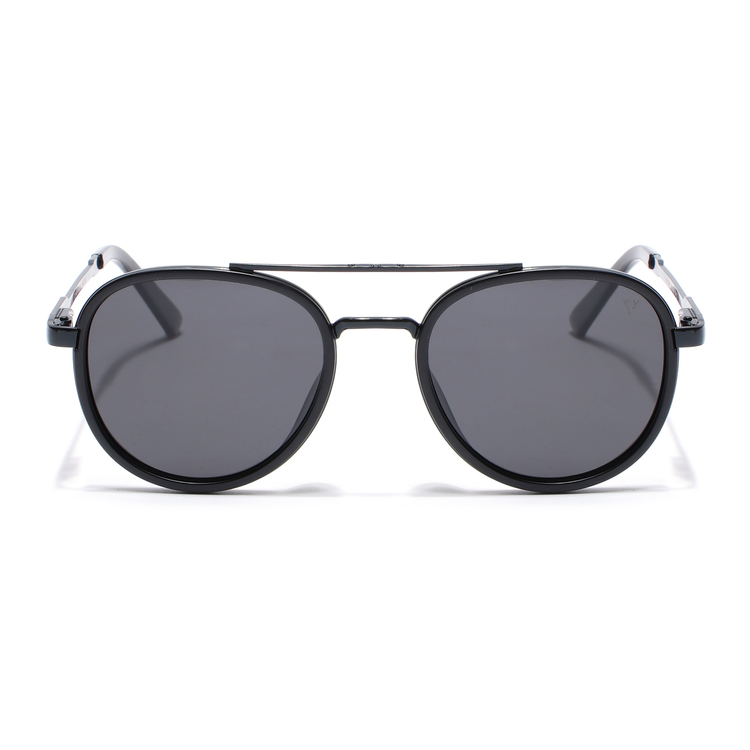 Round Polarized Sunglasses for Men & Women (Black Lens | Black Frame - VOYLB04-C1)