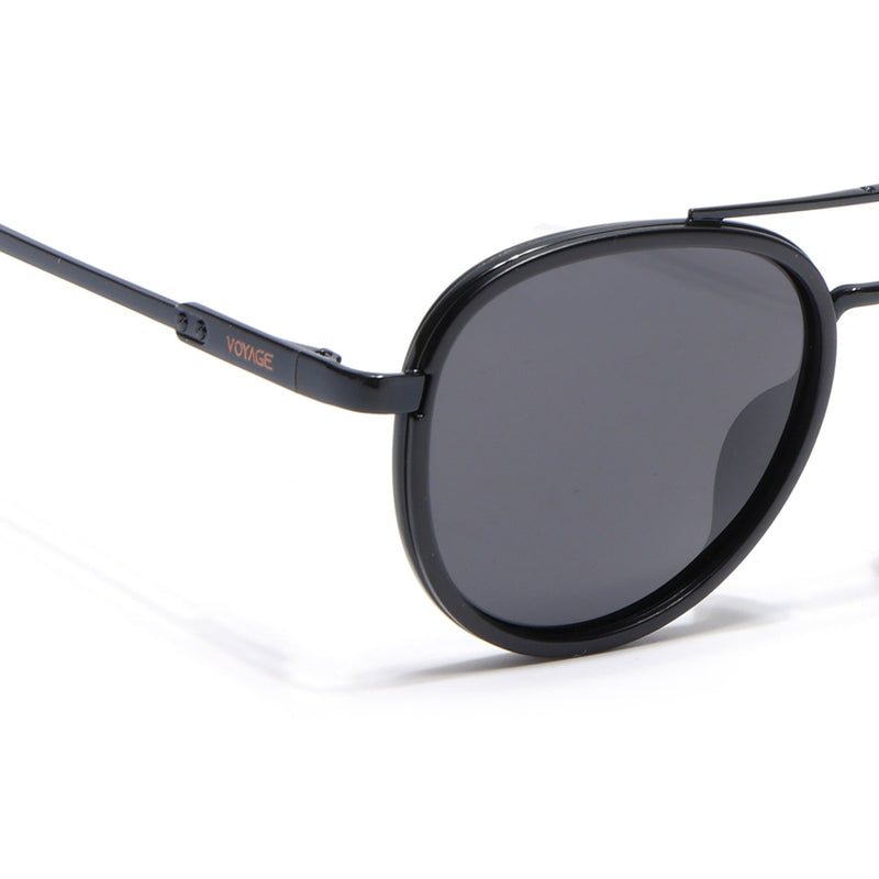 Round Polarized Sunglasses for Men & Women (Black Lens | Black Frame - VOYLB04-C1)