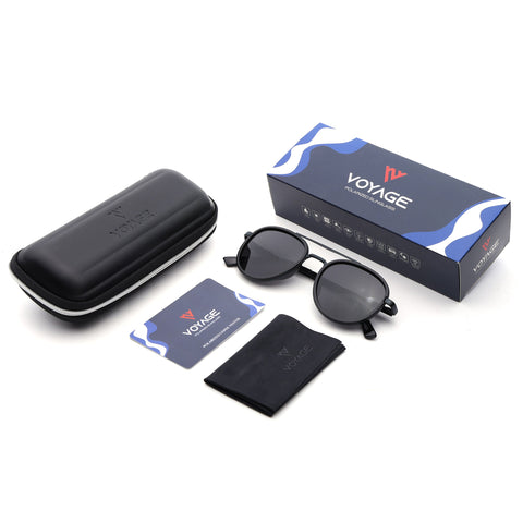 Round Polarized Sunglasses for Men & Women (Black Lens | Black Frame - VOYLB04-C1)