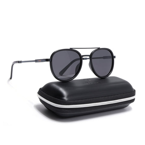 Round Polarized Sunglasses for Men & Women (Black Lens | Black Frame - VOYLB04-C1)