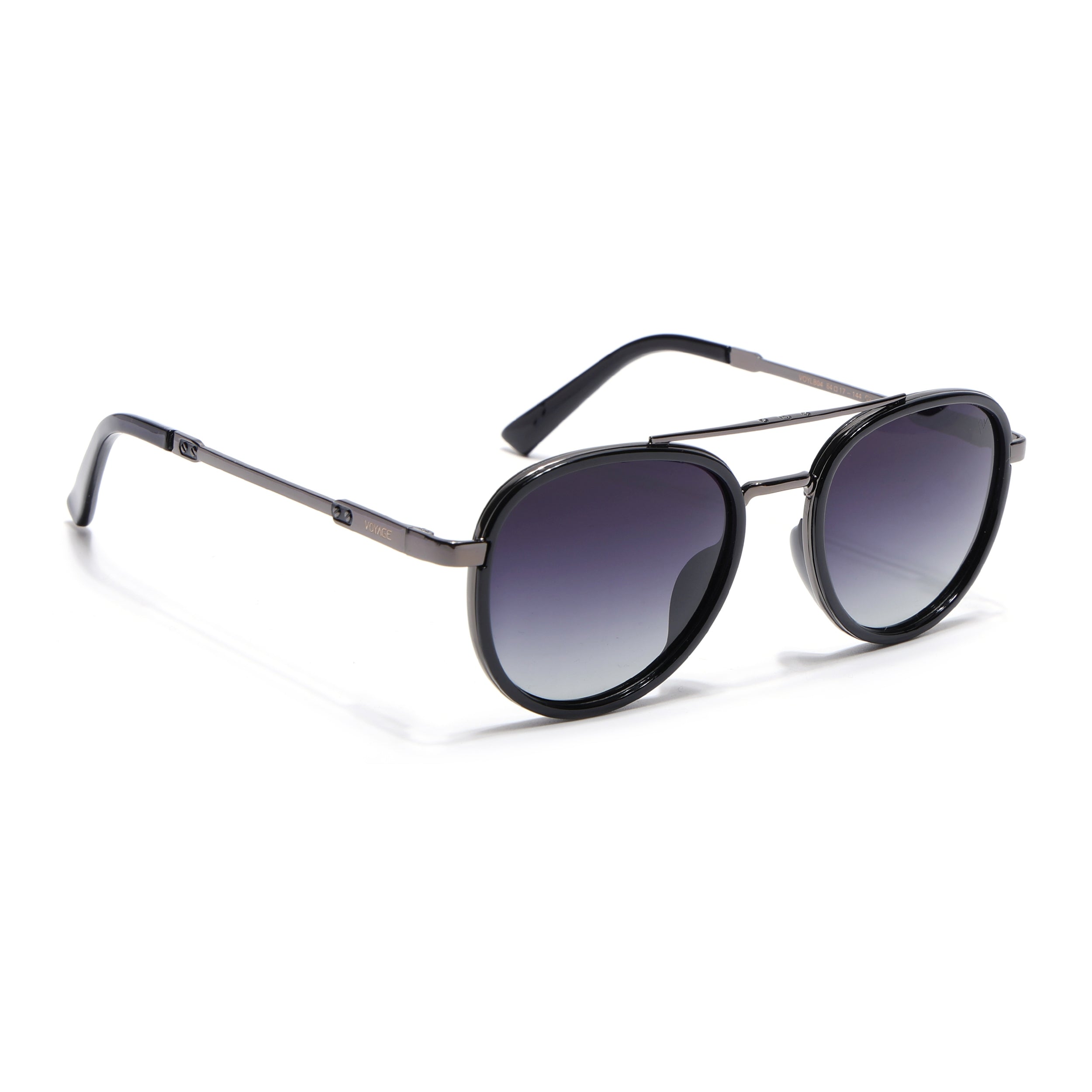 Round Polarized Sunglasses for Men & Women (Grey Lens | Grey & Black Frame - VOYLB04-C2)