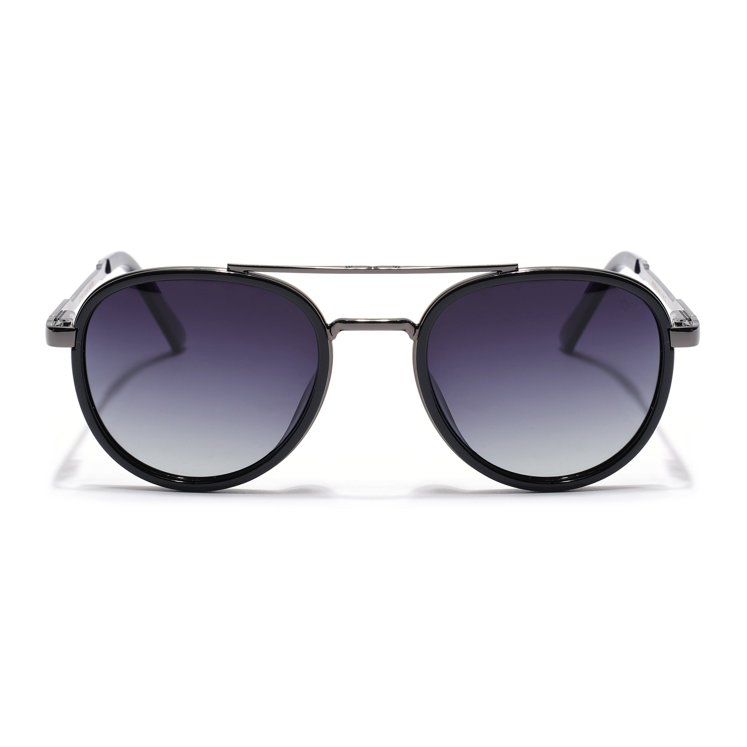Round Polarized Sunglasses for Men & Women (Grey Lens | Grey & Black Frame - VOYLB04-C2)