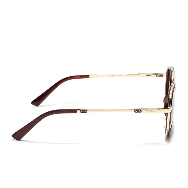 Round Polarized Sunglasses for Men & Women (Brown & Clear Lens | Golden & Brown Frame - VOYLB04-C3)
