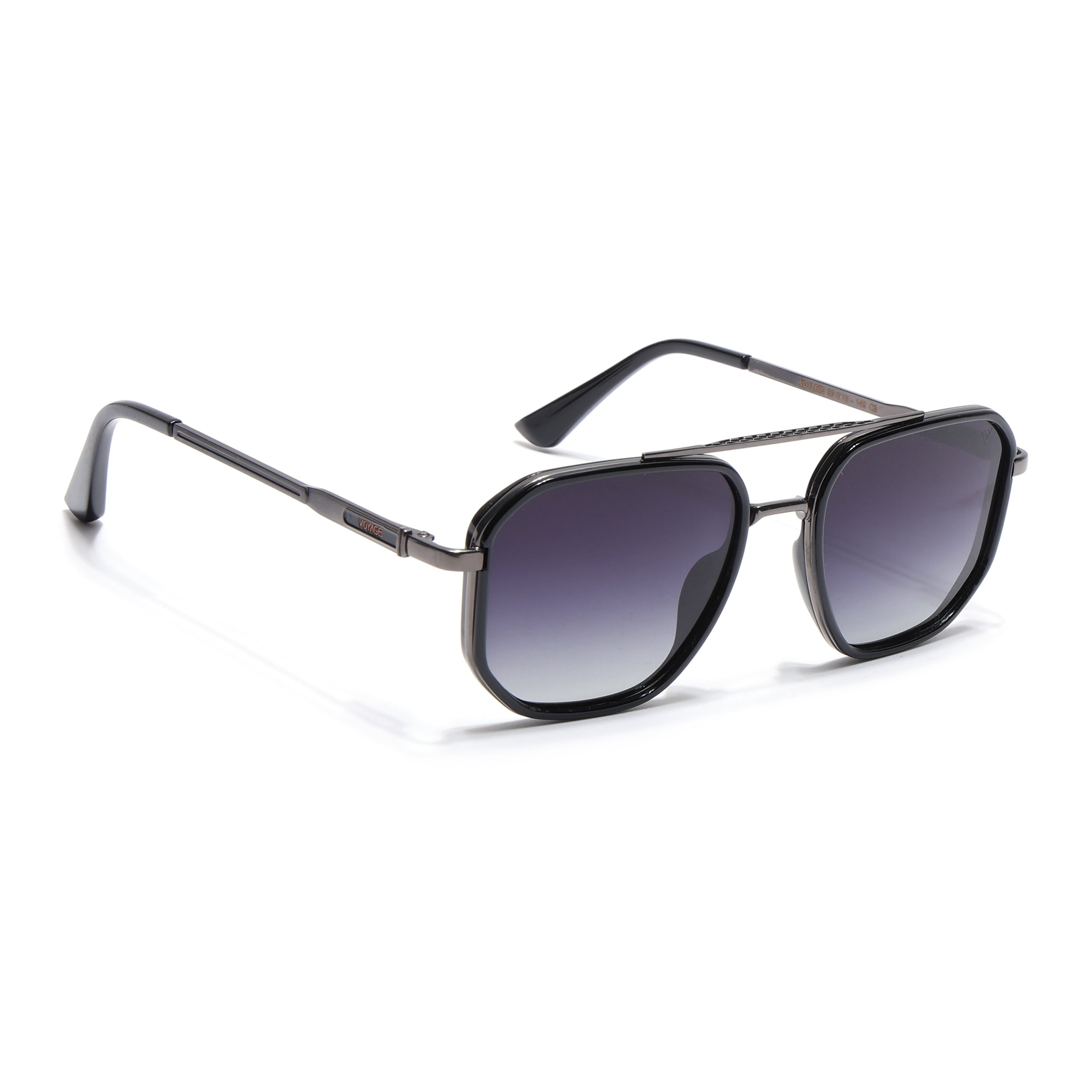Hexagonal Polarized Sunglasses for Men & Women (Grey & Clear Lens | Grey & Black Frame - VOYLB05-C2)