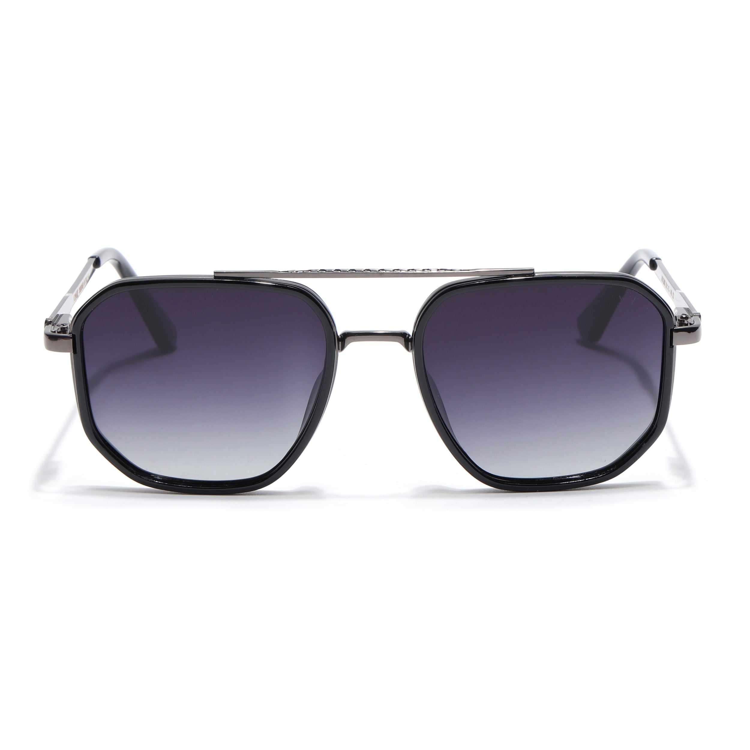 Hexagonal Polarized Sunglasses for Men & Women (Grey & Clear Lens | Grey & Black Frame - VOYLB05-C2)