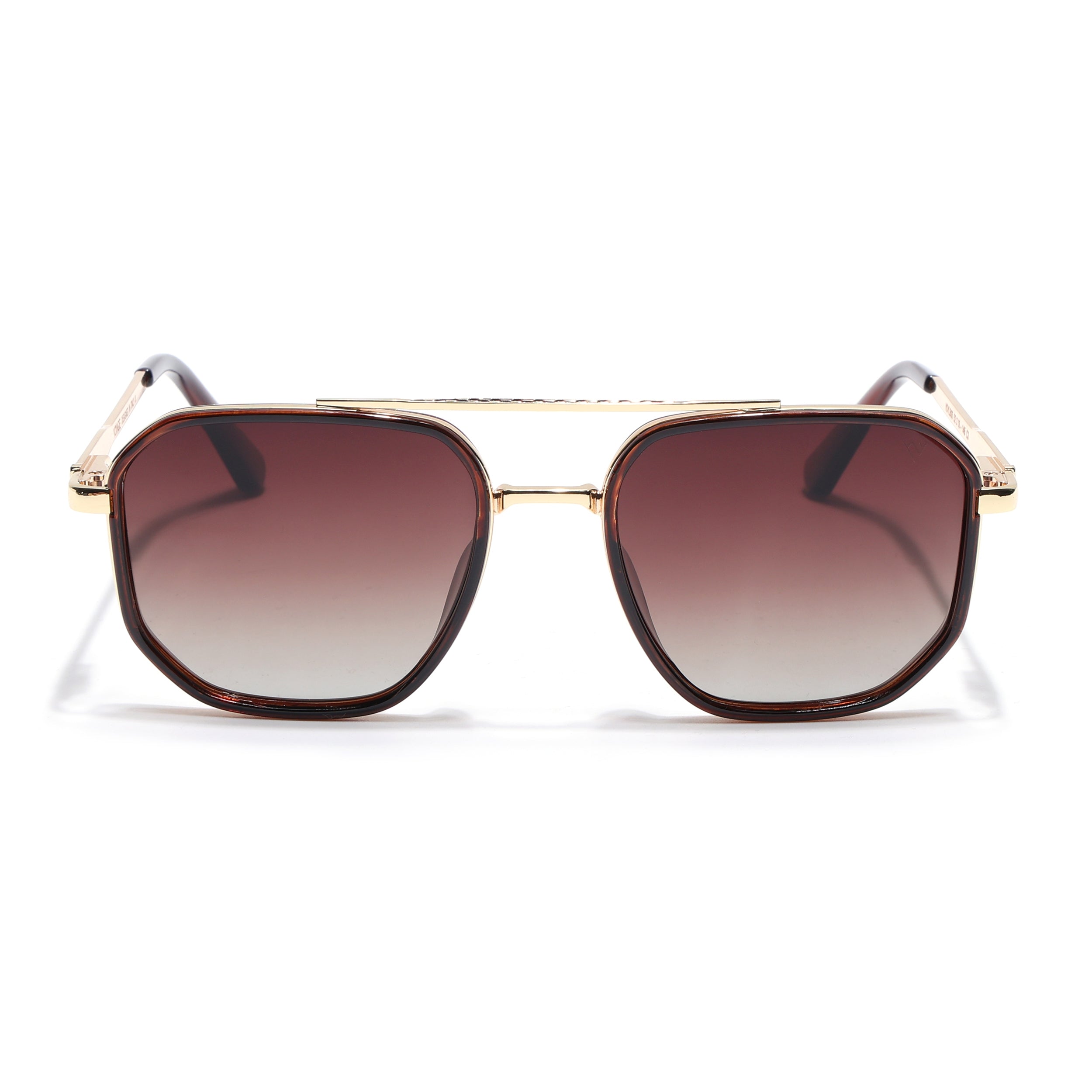 Hexagonal Polarized Sunglasses for Men & Women (Brown & Clear Lens | Golden & Brown Frame - VOYLB05-C3)