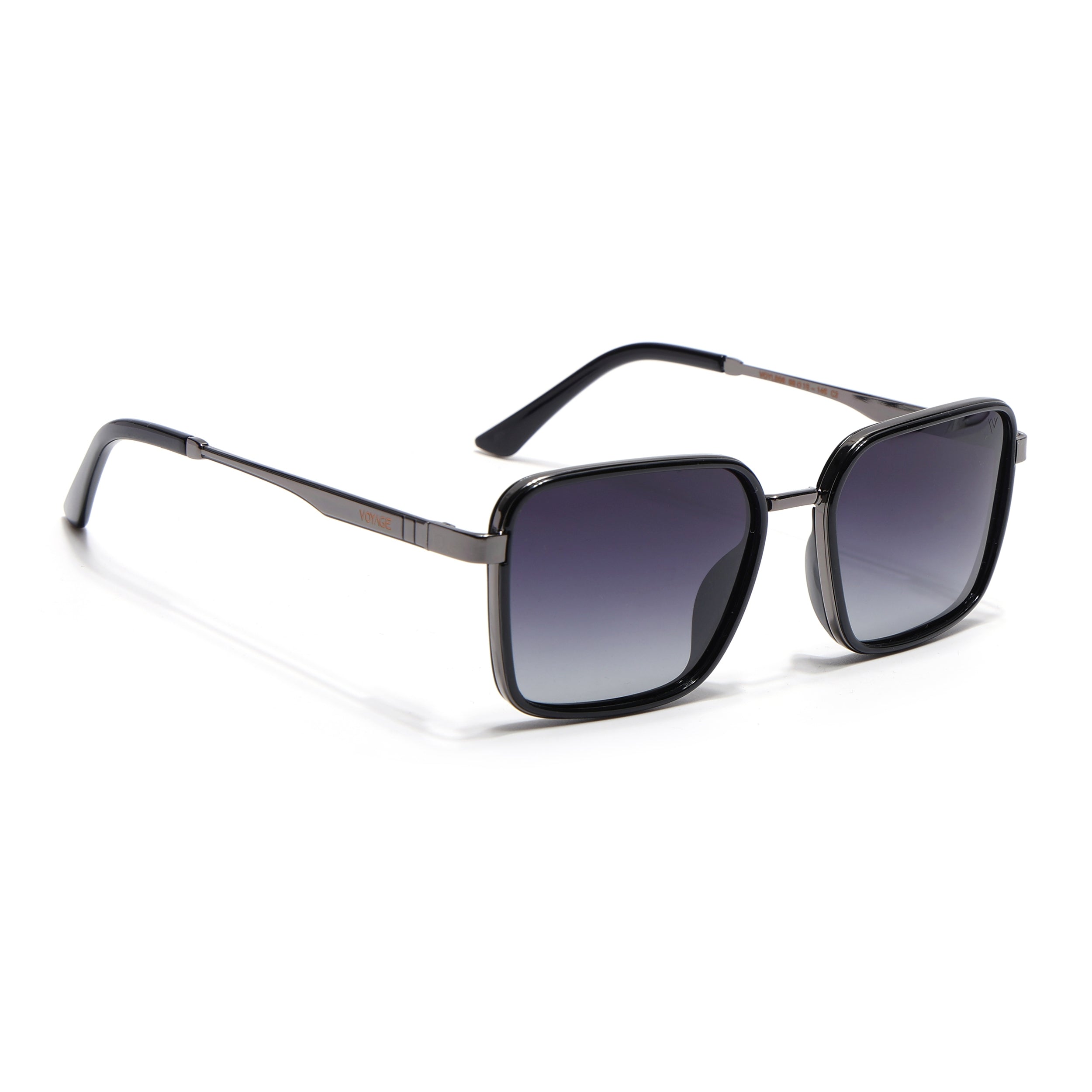 Square Polarized Sunglasses for Men & Women (Grey & clear Lens | Grey & Black Frame - VOYLB06-C2)