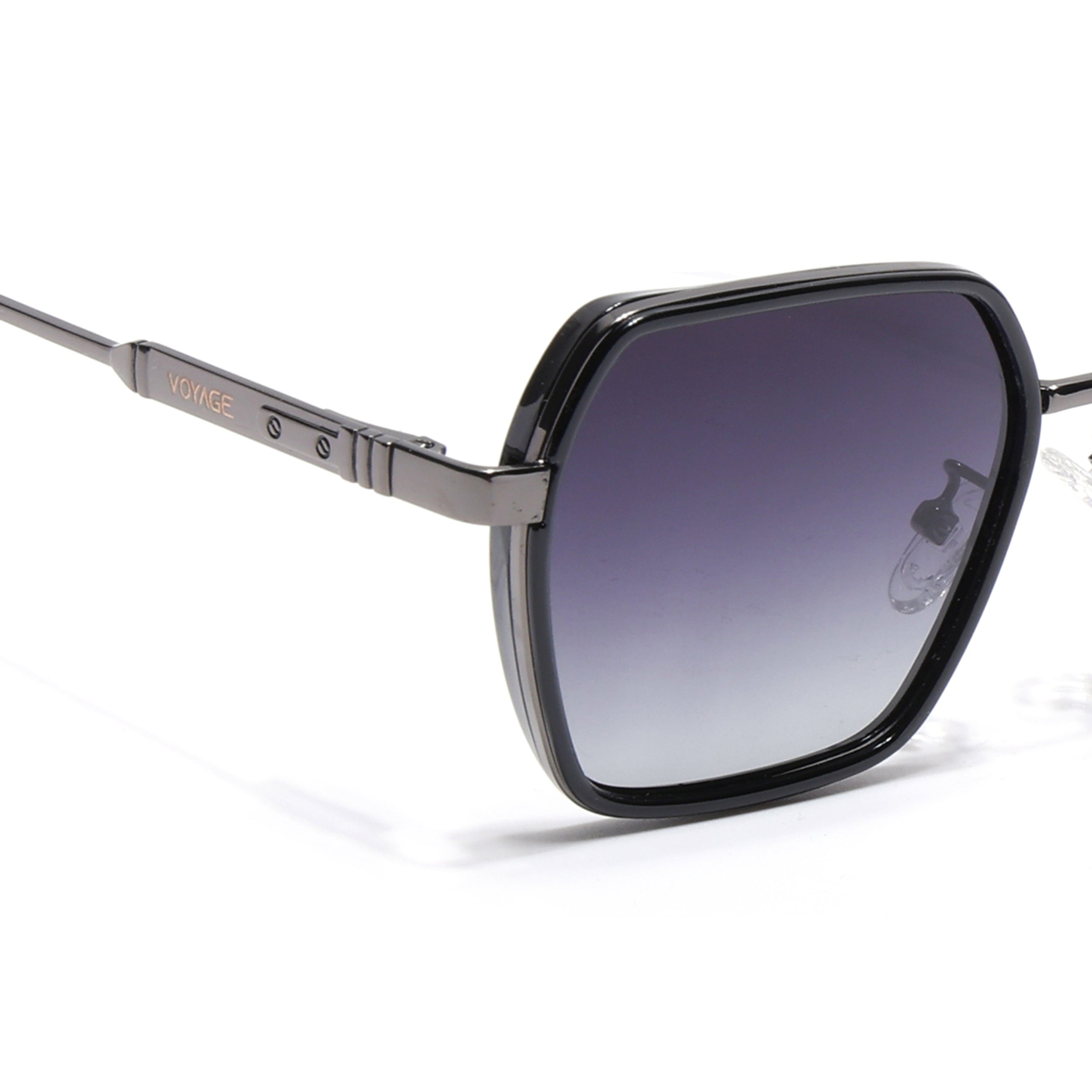 Square Polarized Sunglasses for Men & Women (Grey & Clear Lens | Grey & Black Frame - VOYLB07-C2)