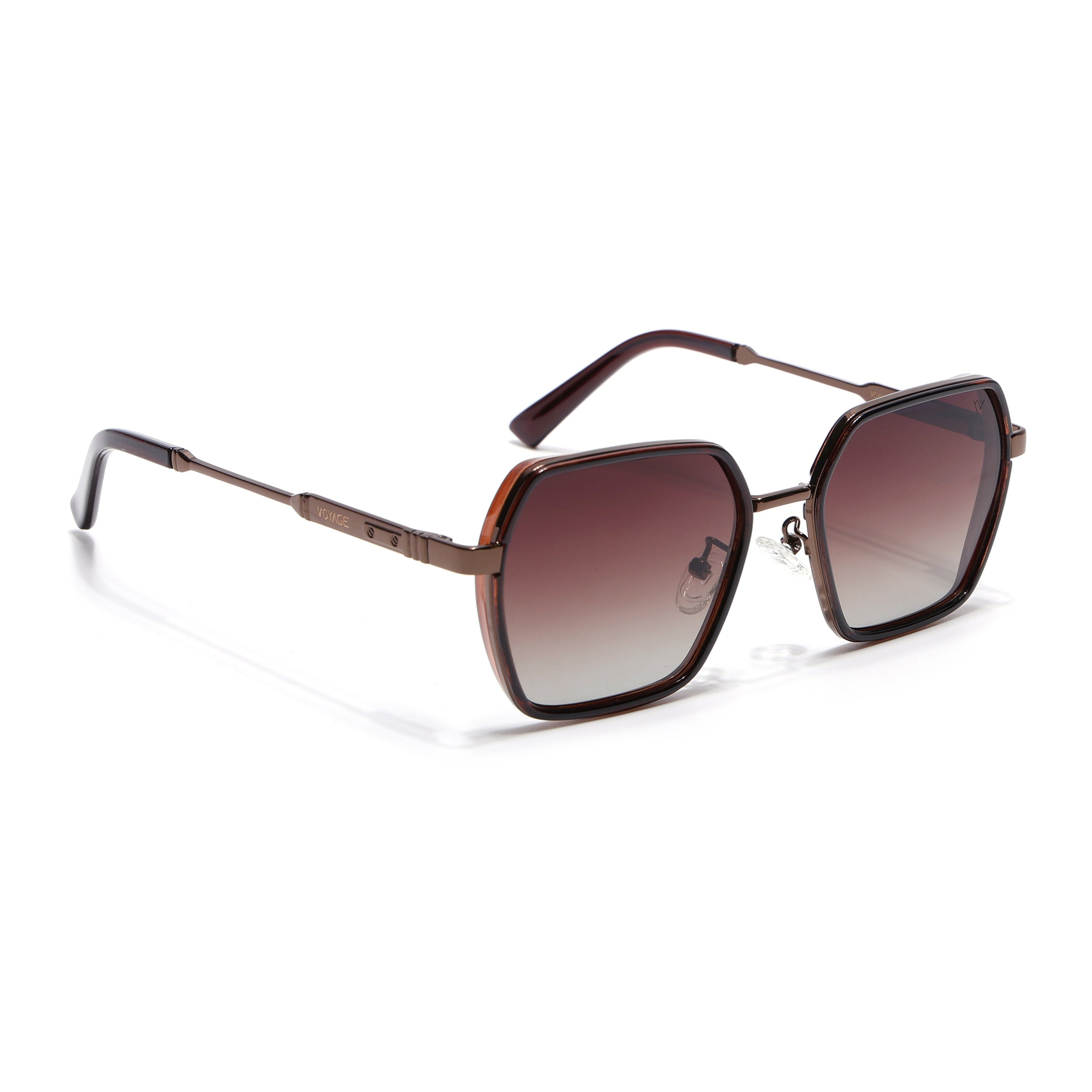 Square Polarized Sunglasses for Men & Women (Brown & Clear Lens | Brown & Black Frame - VOYLB07-C3)