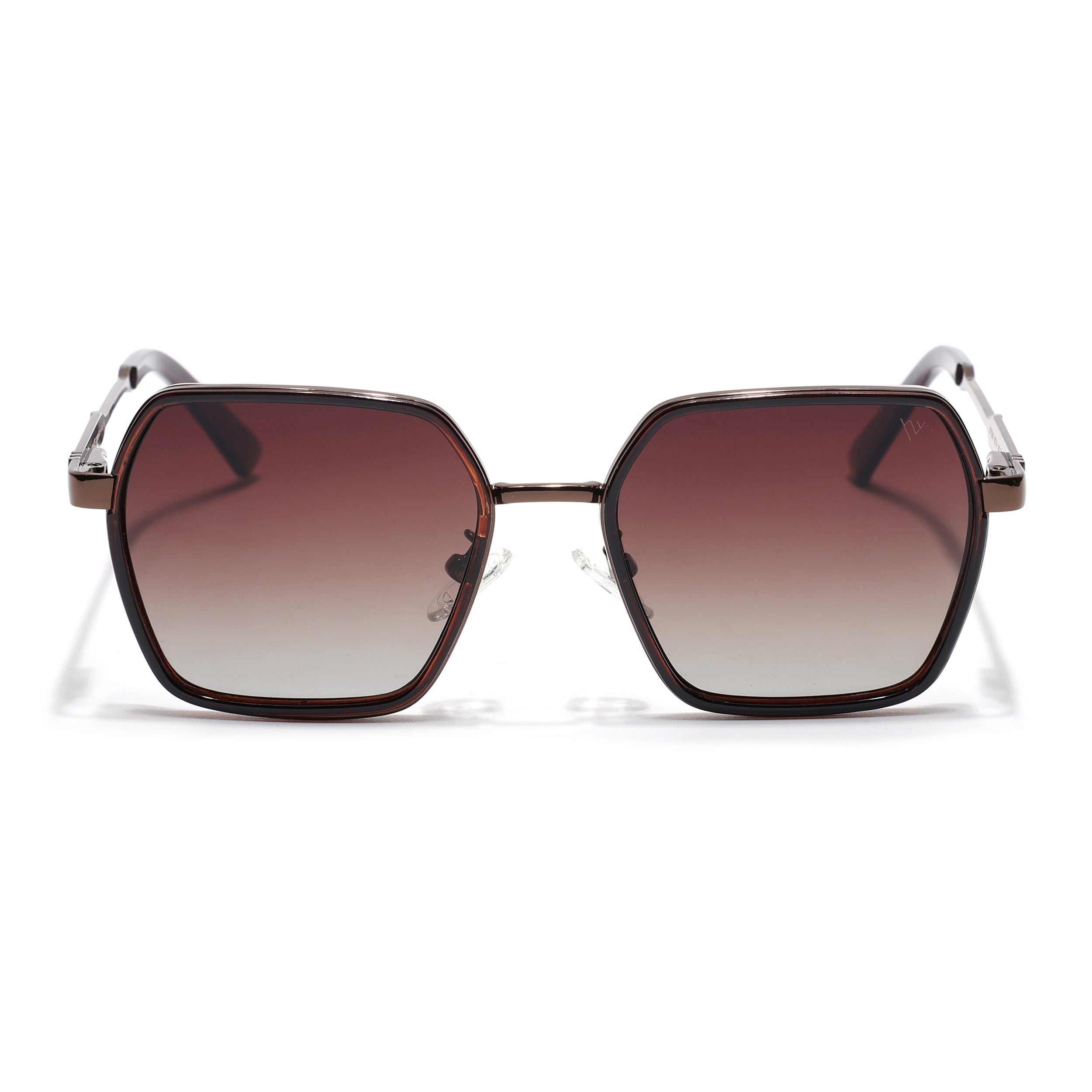 Square Polarized Sunglasses for Men & Women (Brown & Clear Lens | Brown & Black Frame - VOYLB07-C3)
