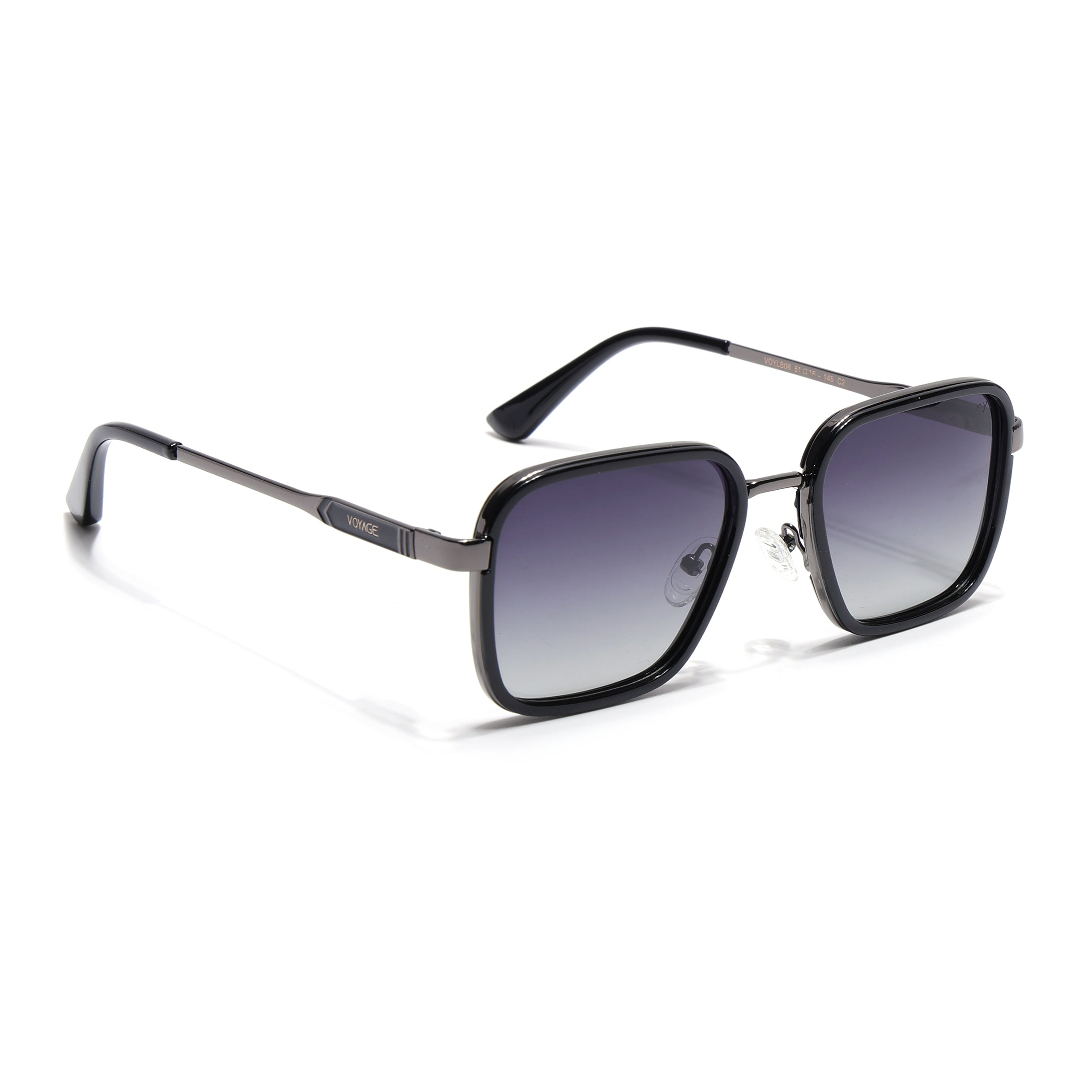 Square Polarized Sunglasses for Men & Women (Grey & Clear Lens | Grey & Black Frame - VOYLB08-C2)