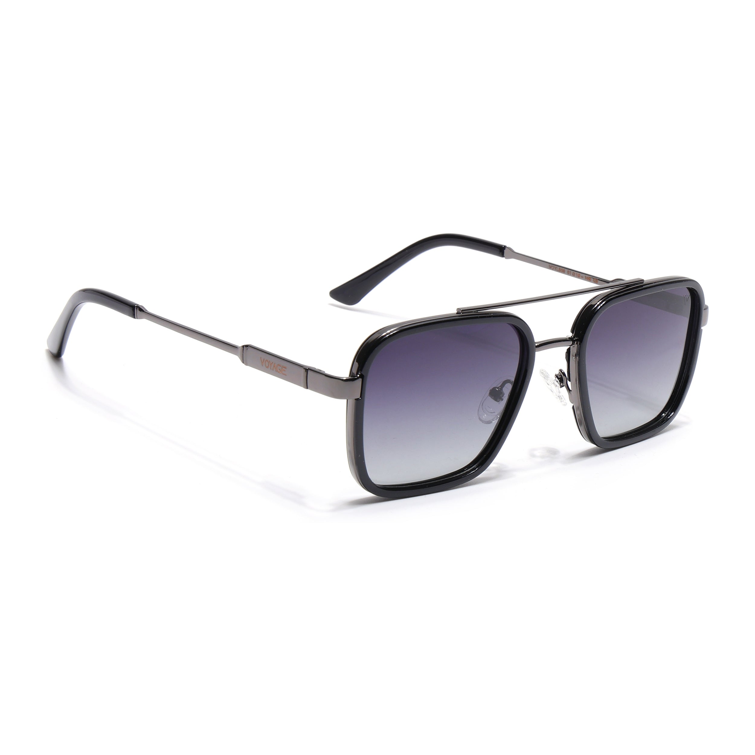 Square Polarized Sunglasses for Men & Women (Grey & Clear Lens | Grey & Black Frame - VOYLB09-C2)