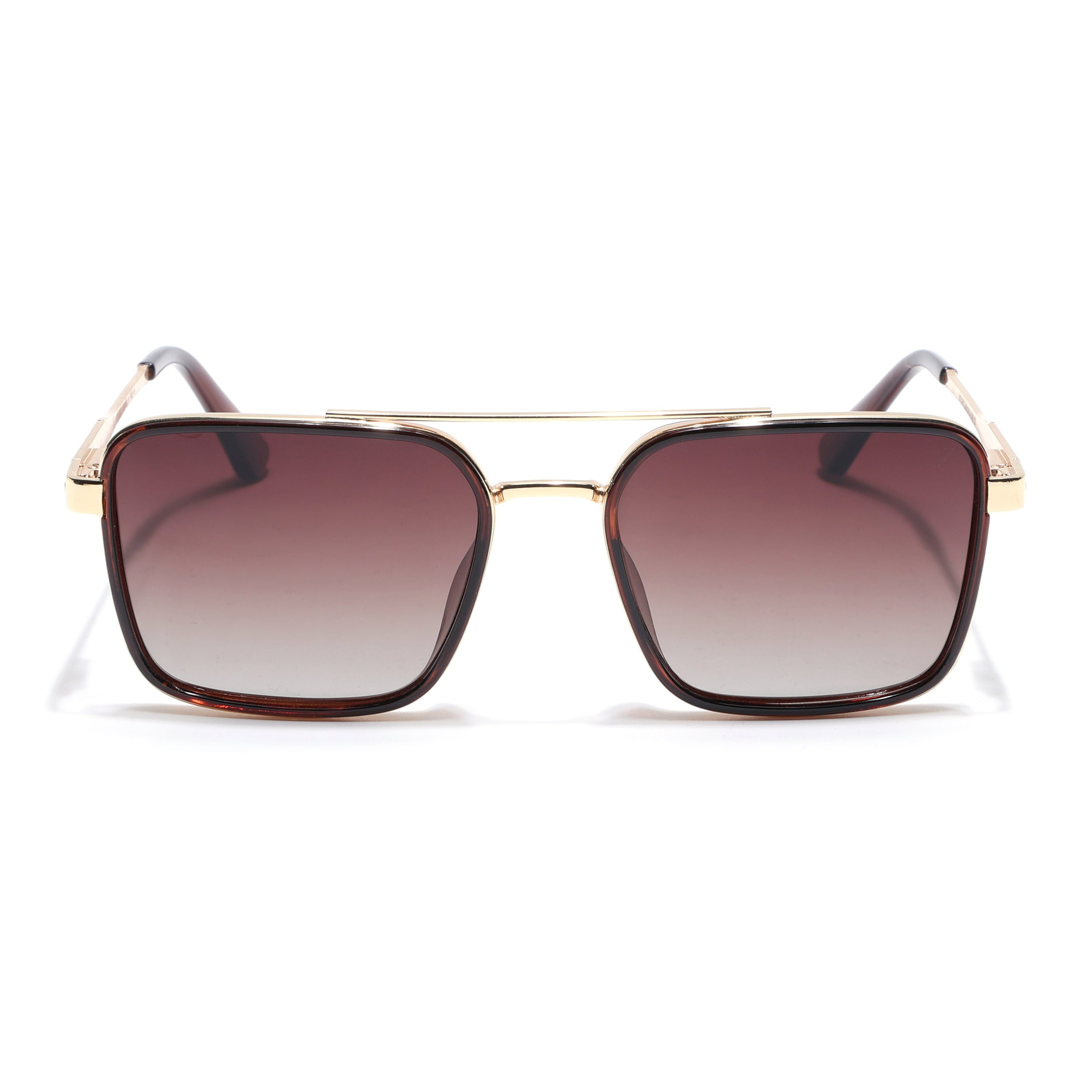 Square Polarized Sunglasses for Men & Women (Brown & Clear Lens | Golden & Brown Frame - VOYLB10-C3)