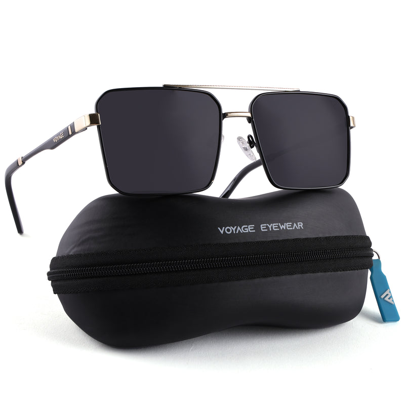 Wayfarer Polarized Sunglasses (Black Lens | Black & Golden Frame - PMG5308)