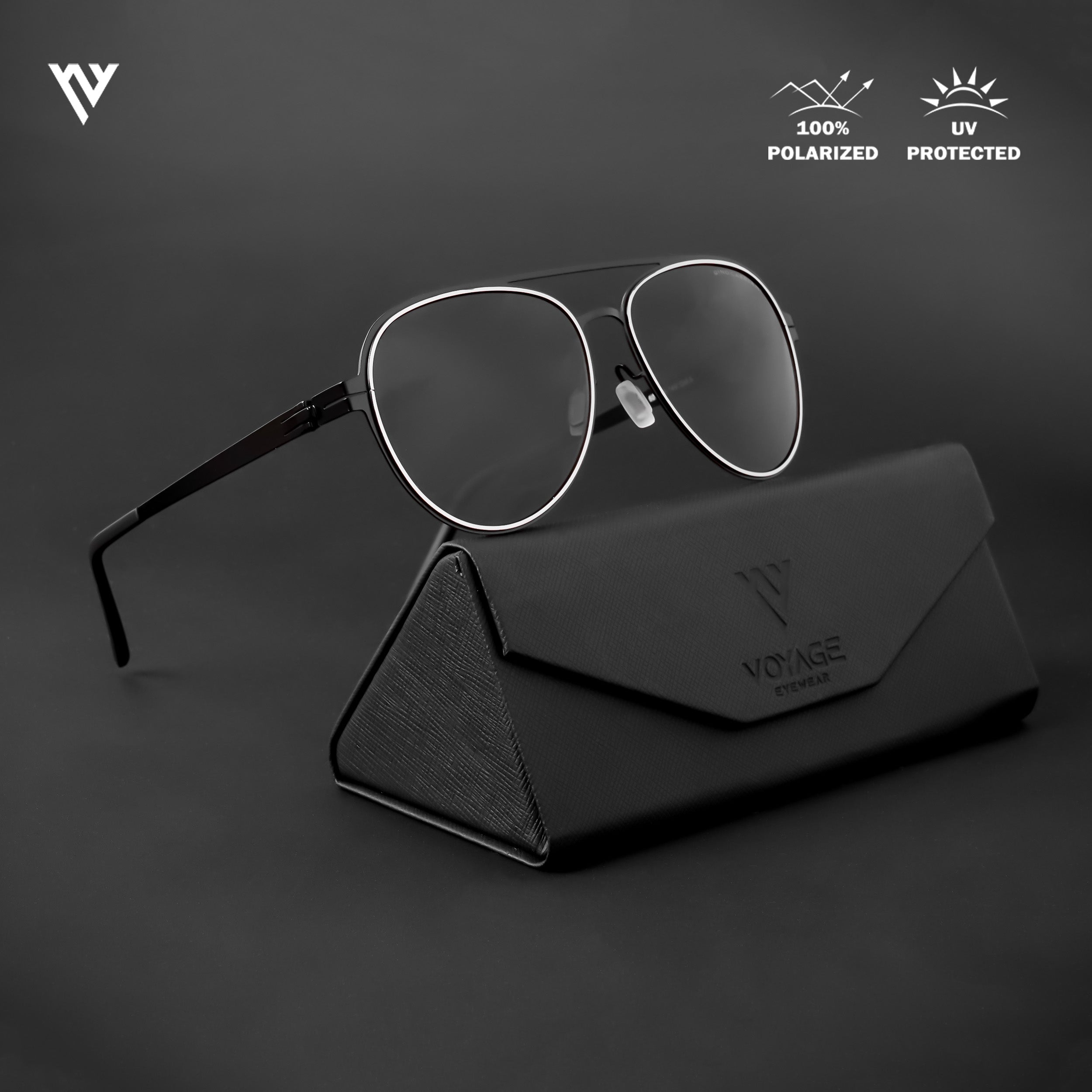 Voyage Exclusive Black & Silver Polarized Aviator Sunglasses for Men & Women - PMG4292