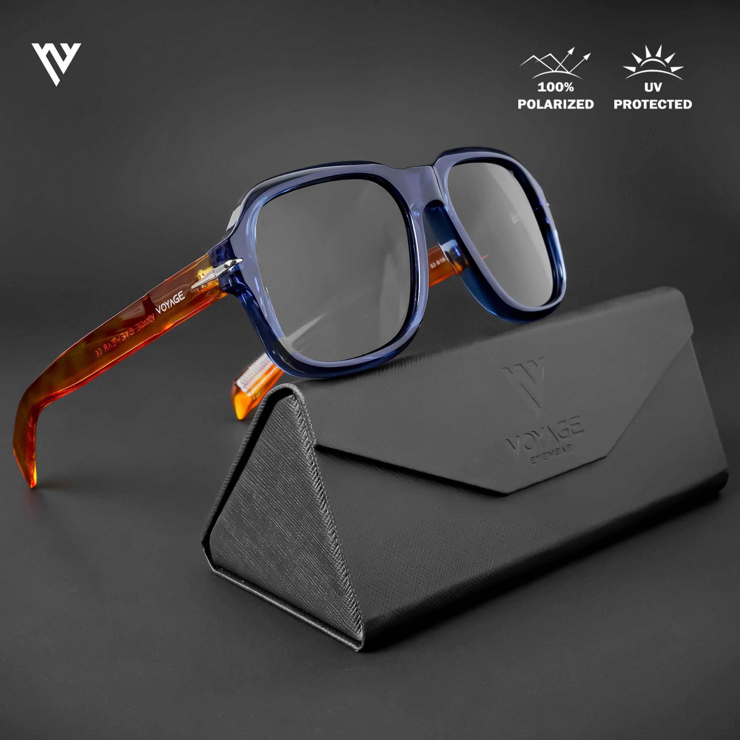 Voyage Exclusive Wayfarer Polarized Sunglasses for Men & Women (Black Lens | Blue Frame - PMG4989)