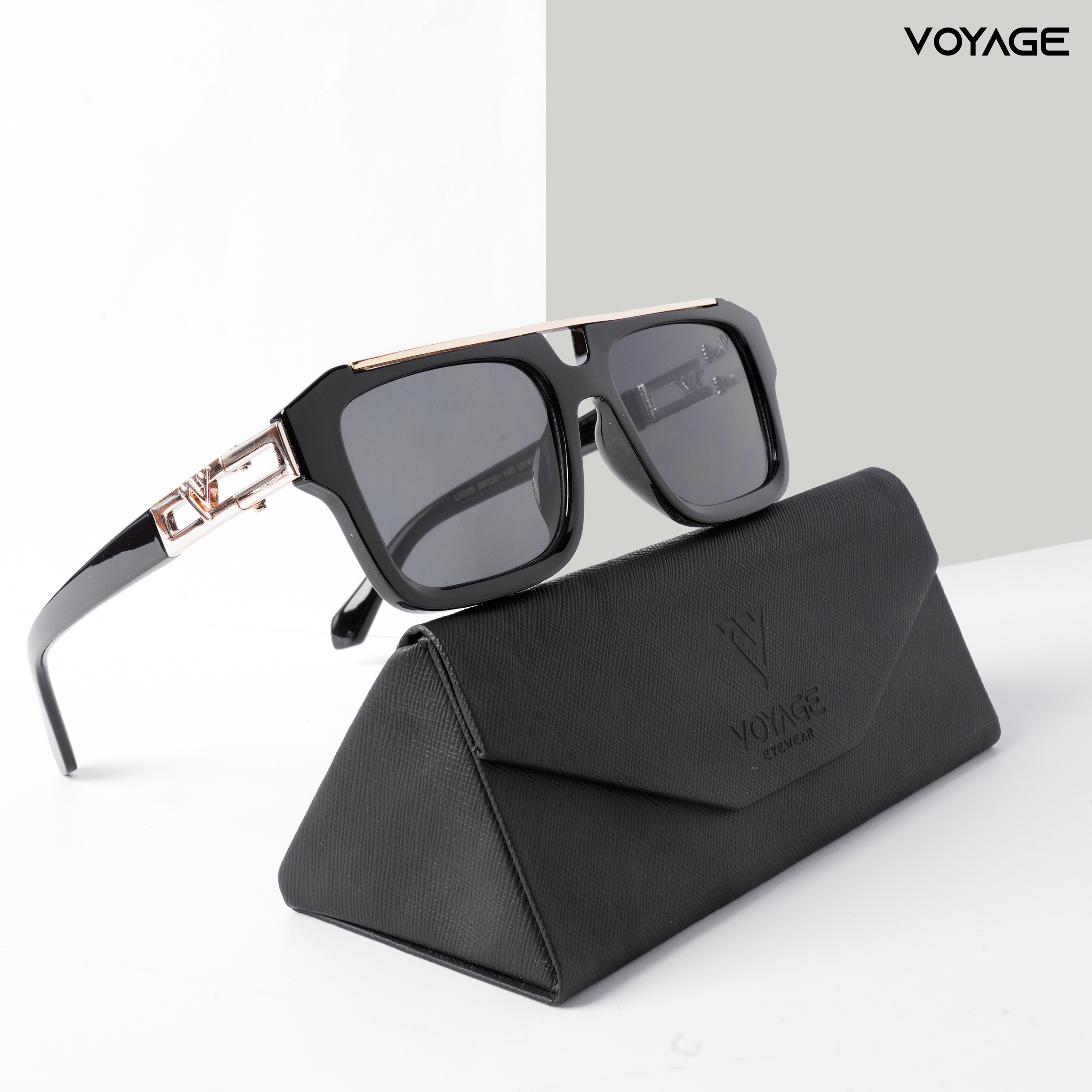 Voyage Exclusive Wayfarer Polarized Sunglasses for Men & Women (Black Lens | Black & Golden Frame - MG5386)